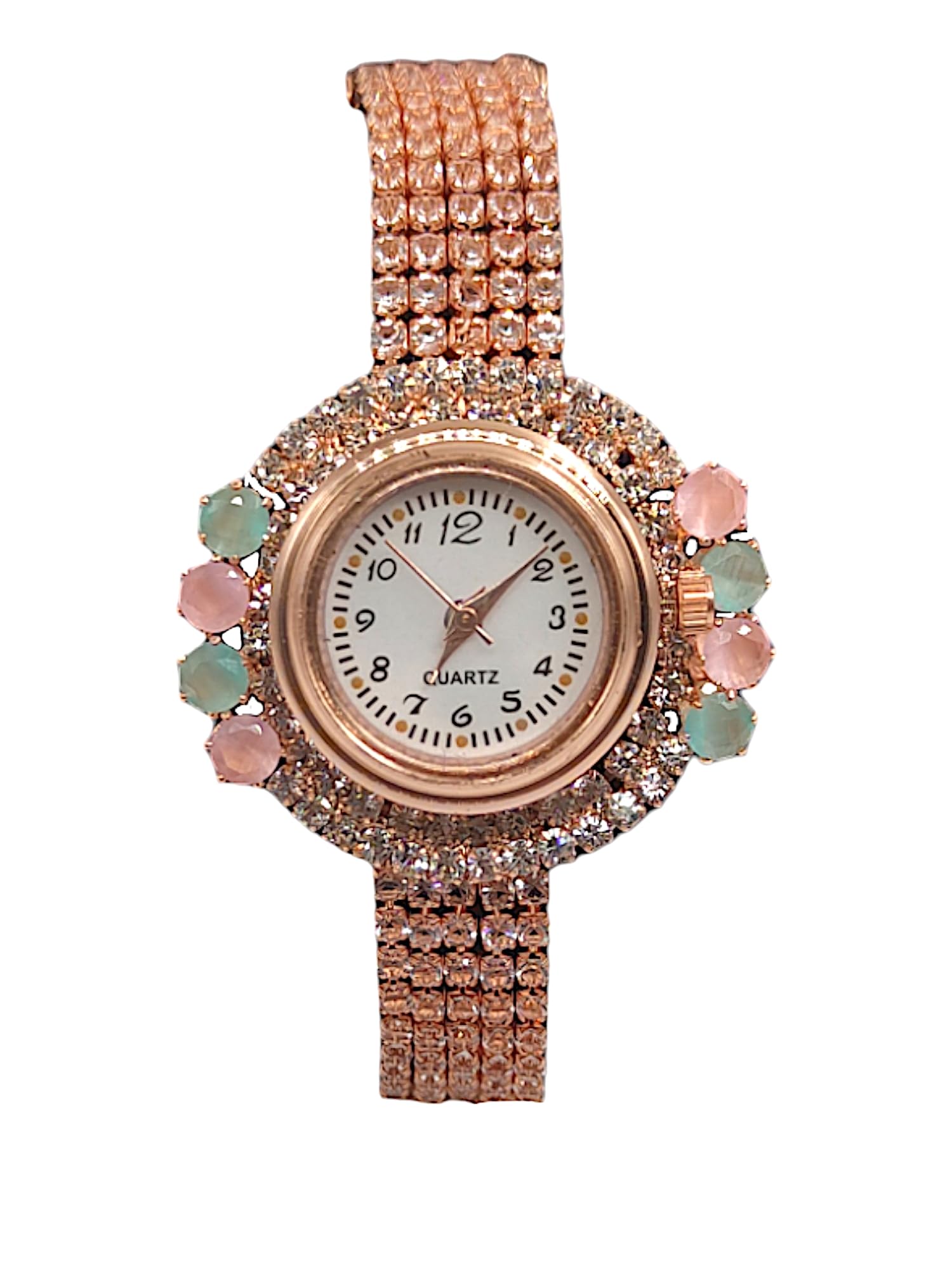 ZaffreCollections Rhinestone Bangle Watches, Rose Gold Tone with Crystal Beads for Women and Girls (ZCBR0140) (B0D2R7R3P3) Amazon Price History, Amazon Price Tracker
