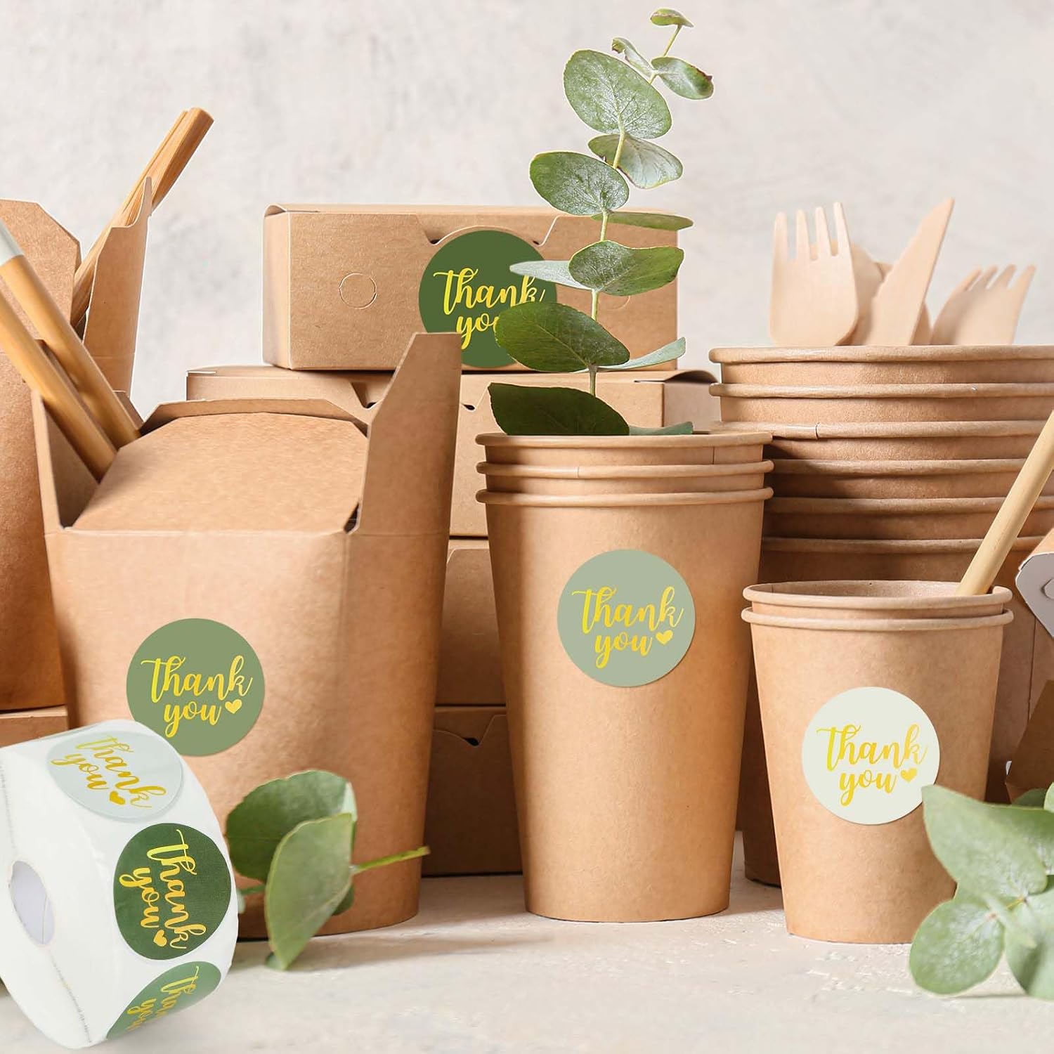 JarThenaAMCS 1000Pcs Thank You Sticker Roll Sage Green Sealing Decals 4 Colors Gradient Green Self-Adhesive Round Label Stickers for Envelope Scrapbook Birthday Wedding Party Business - Image 5