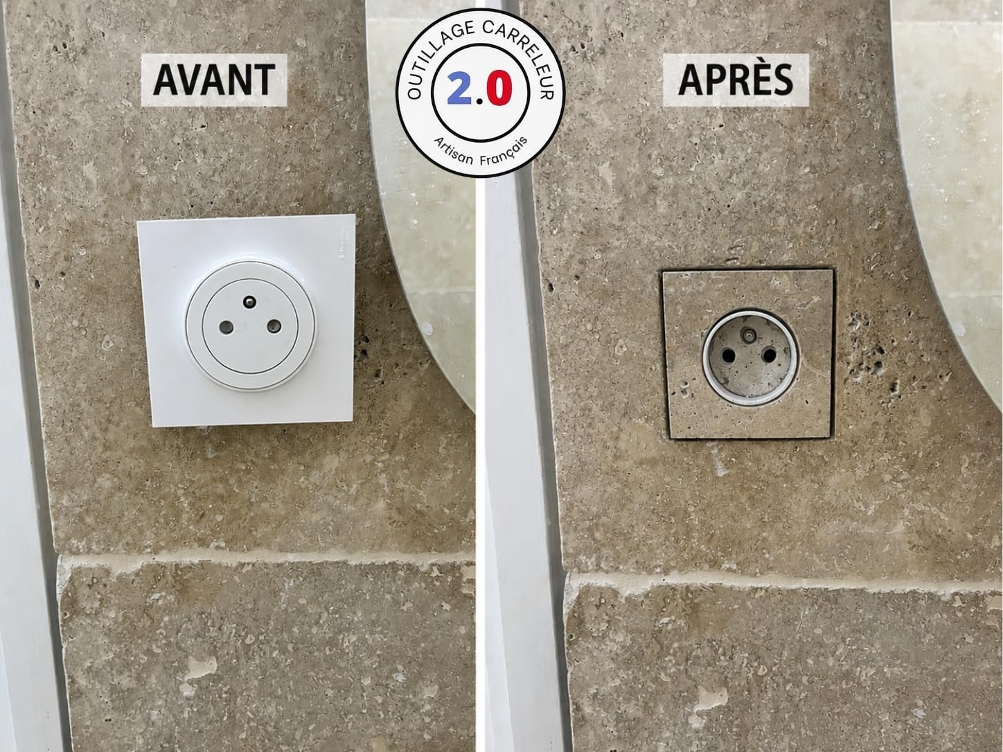 Kit Prise Electrique à Carreler - 16A - Finition Invisible - Outillage Carreleur 2.0 (Blanc)