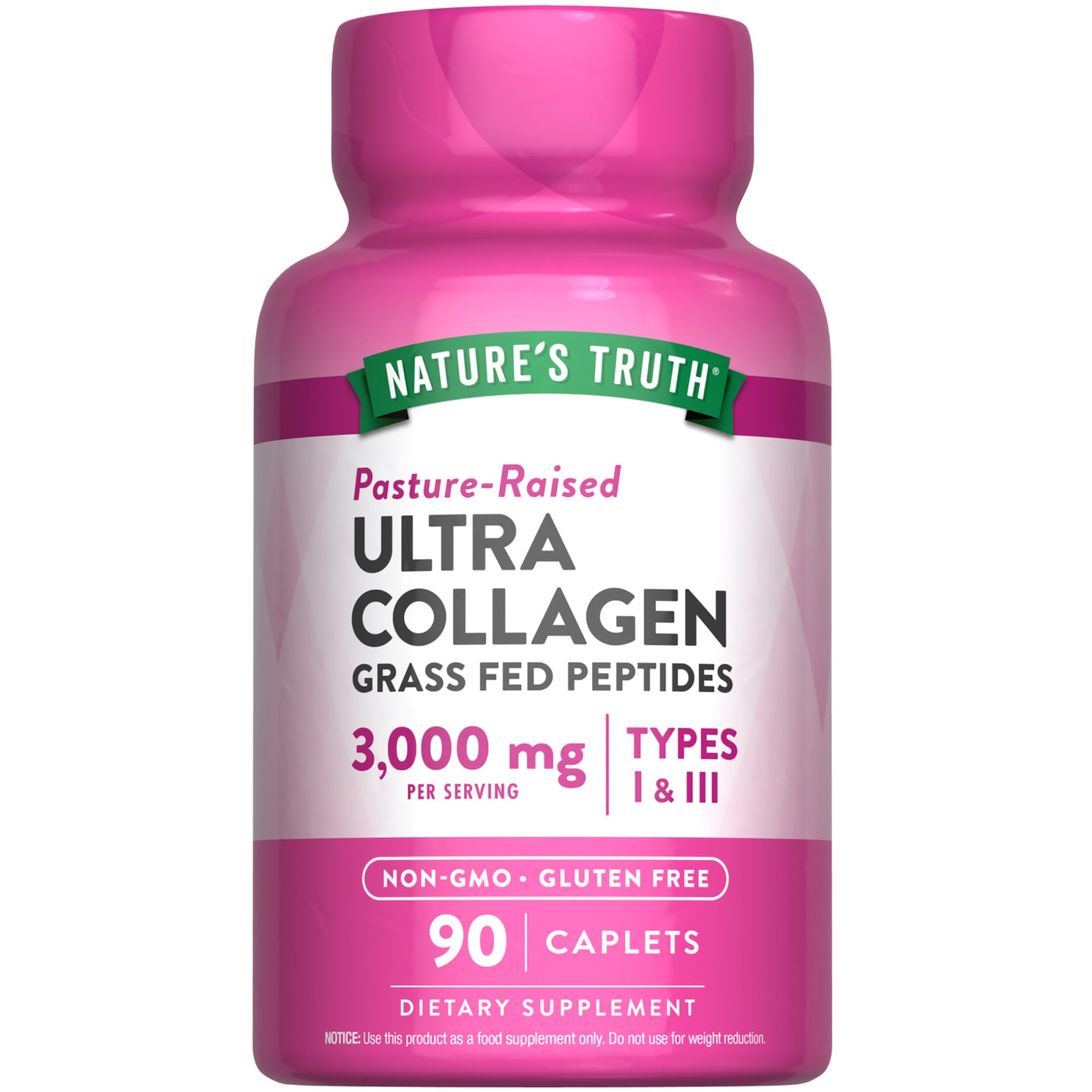 Nature's Truth Collagen Peptides | 90 Caplets | Type 1 and 3 with Vitamin C | Grass Fed, Non-GMO & Gluten Free Supplement