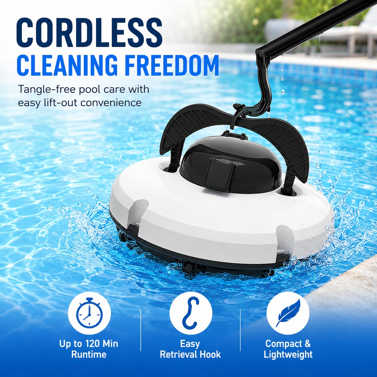 Robot aspirateur de piscine pour piscines creusées et hors sol, sans fil, navigation intelligente, escalade murale, autonomie de 180 minutes, nettoie jusqu'à 200 m²