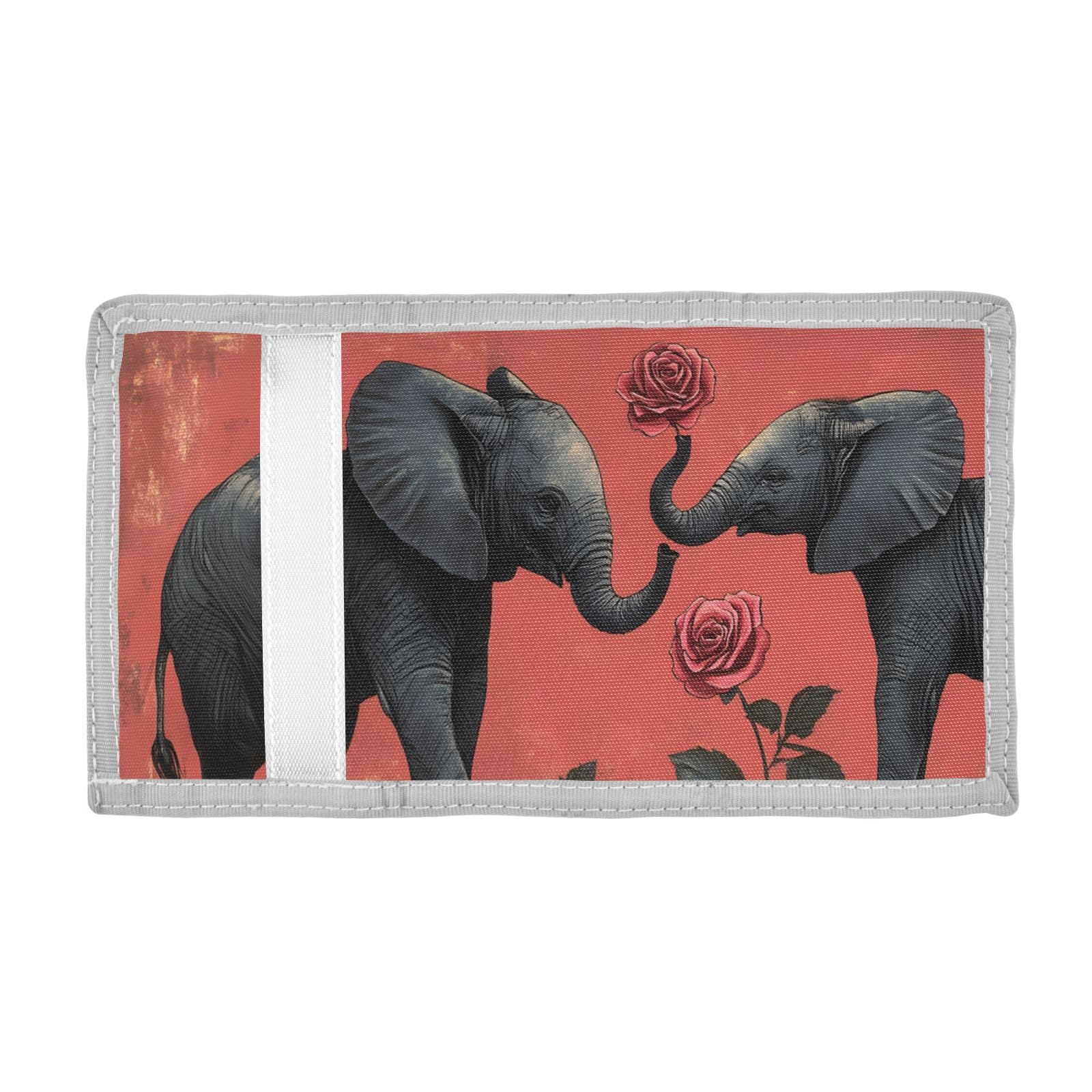 FOLIOSA Kids Wallet for Boys Girls Elephant Rose Print Youth Wallet with Zipper Pocket Card Holders, Novelty Wallet 4.9×2.9 in
