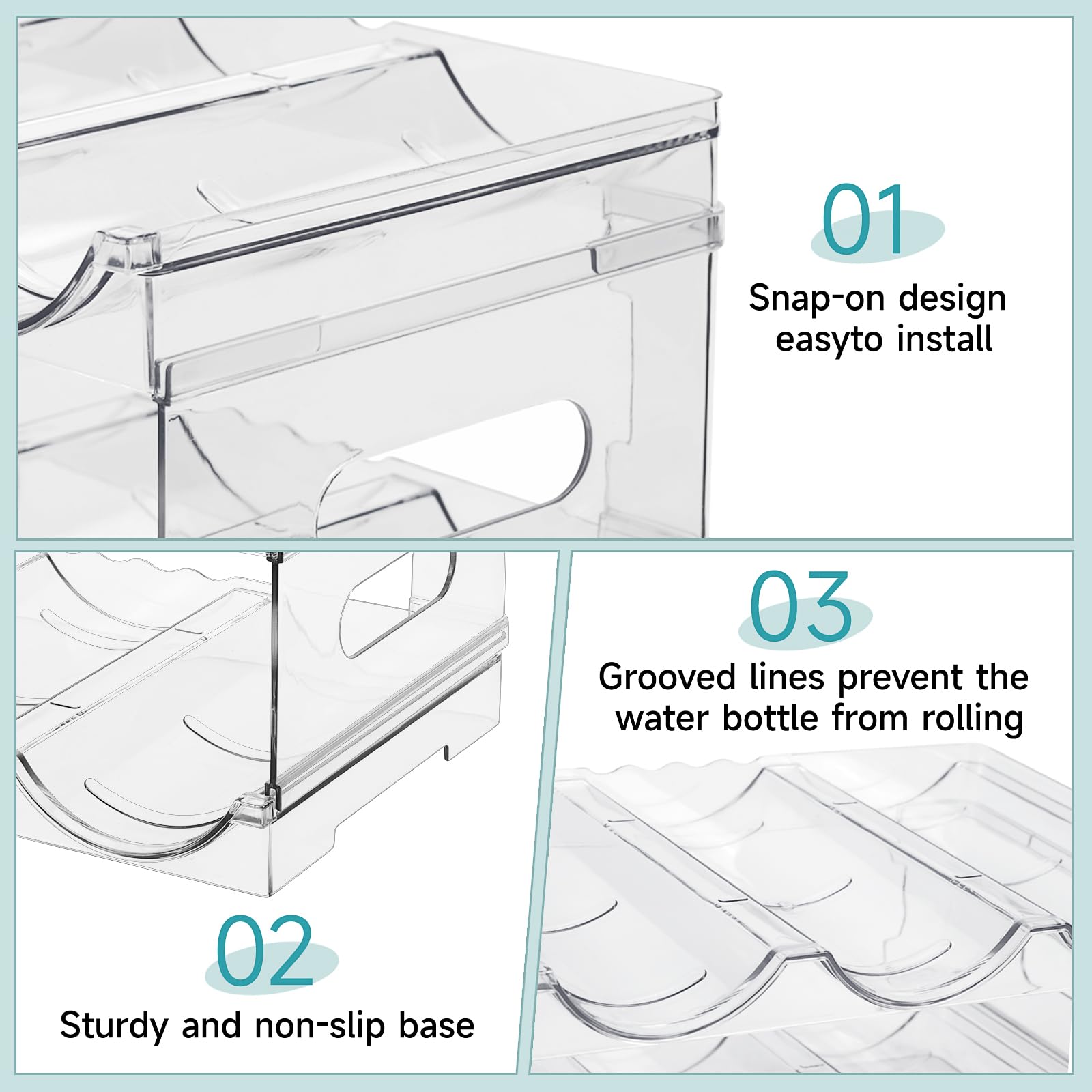 Damomo Large Compartment Water Bottle Organizer for Cabinet, 3 Pack Stackable Water Bottle Organizer, Clear Water Bottle Holder for Tumbler Travel Mug Cup, Kitchen Pantry Organization and Storage