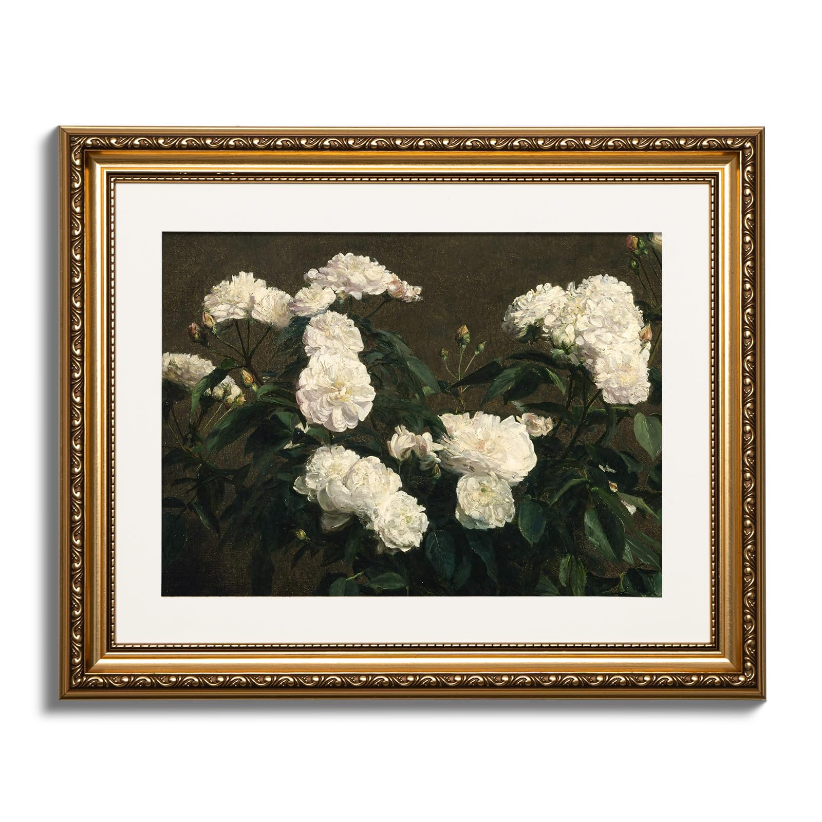 ARPEOTCY Vintage Still Life Gold Framed Wall Art, White Roses Retro Paintings, Canvas Prints Artwork with Antique Frame, Victorian Wall Pictures Decor for Living Room Gallery, 13x16 inch — image 1