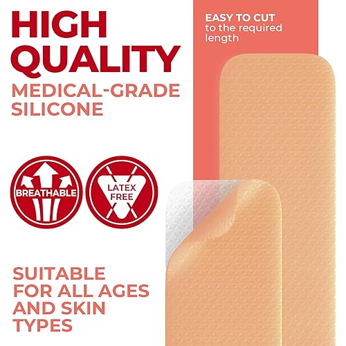 Miniatura 3 de Hojas de silicona de grado médico para cicatrices – Paquete de 6 unidades (7 x 1.6 pulgadas) – Diferencia visible en cicatrices de cesárea – Hojas