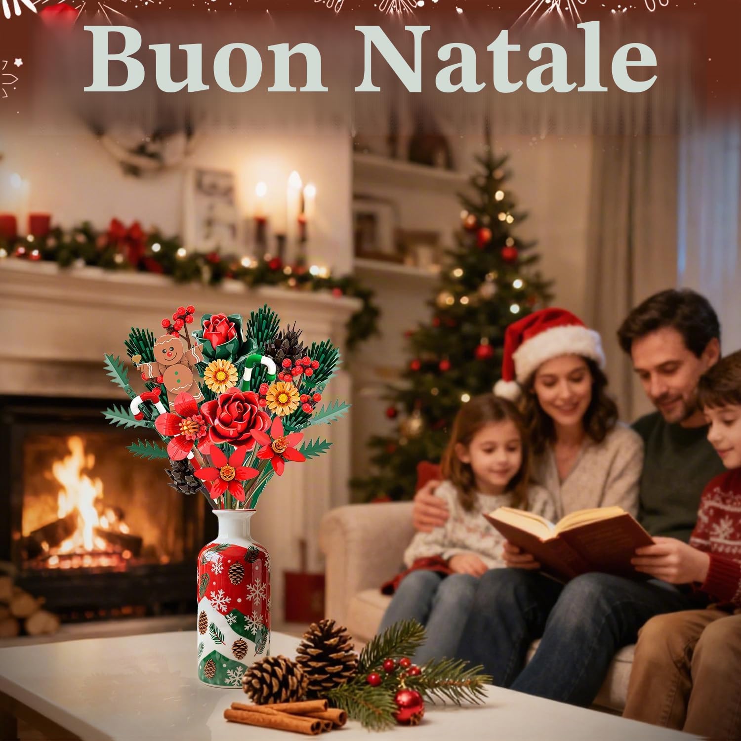 Set di Costruzione di Bouquet di Fiori Natalizi, Collection Botanica di Natale Compatibile con i Fiori Lego, Regalo di Natale per Nipoti e Adolescenti, 865 Pezzi