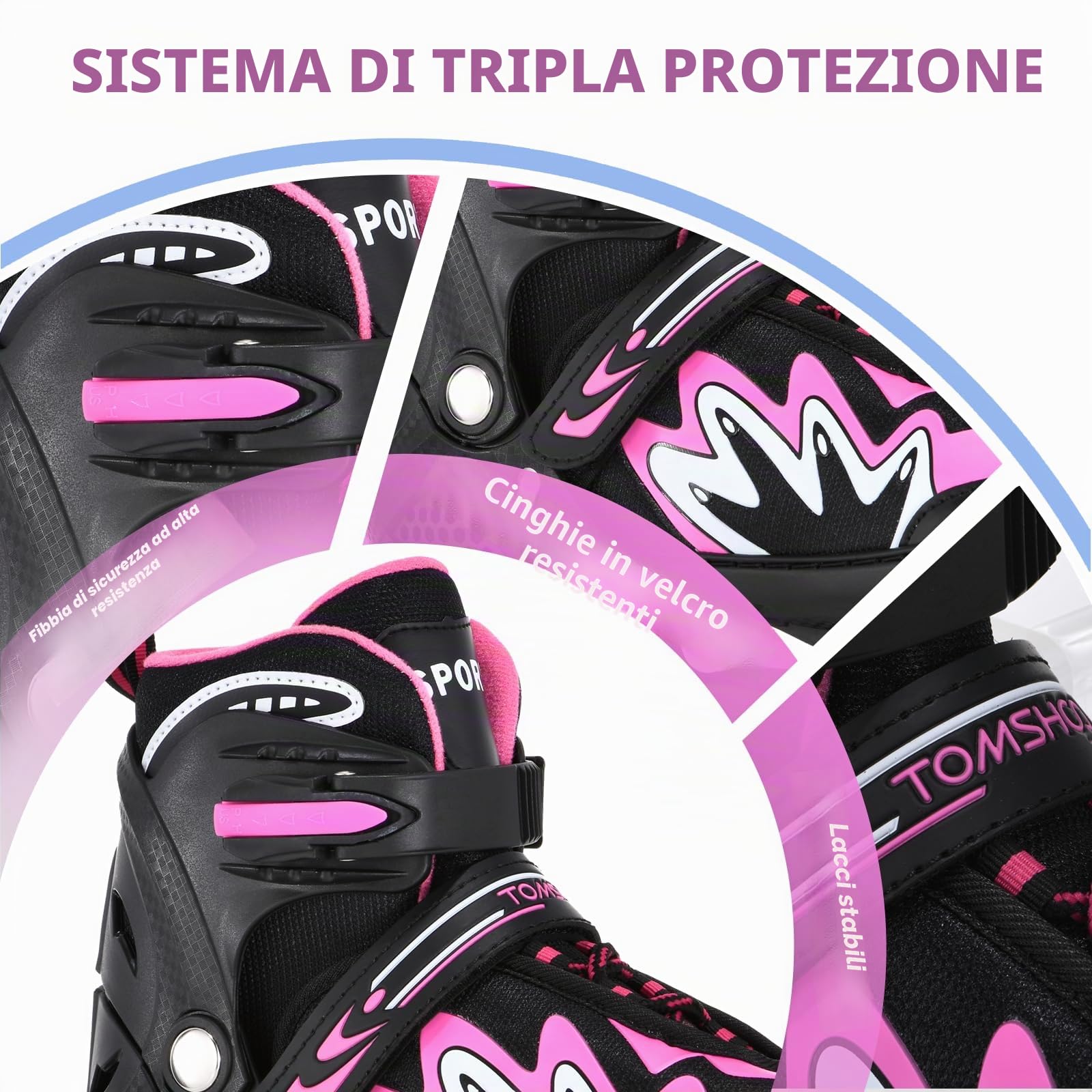 TOMSHOO Pattini a Rotelle con Ruote LED Regolabili per Bambini