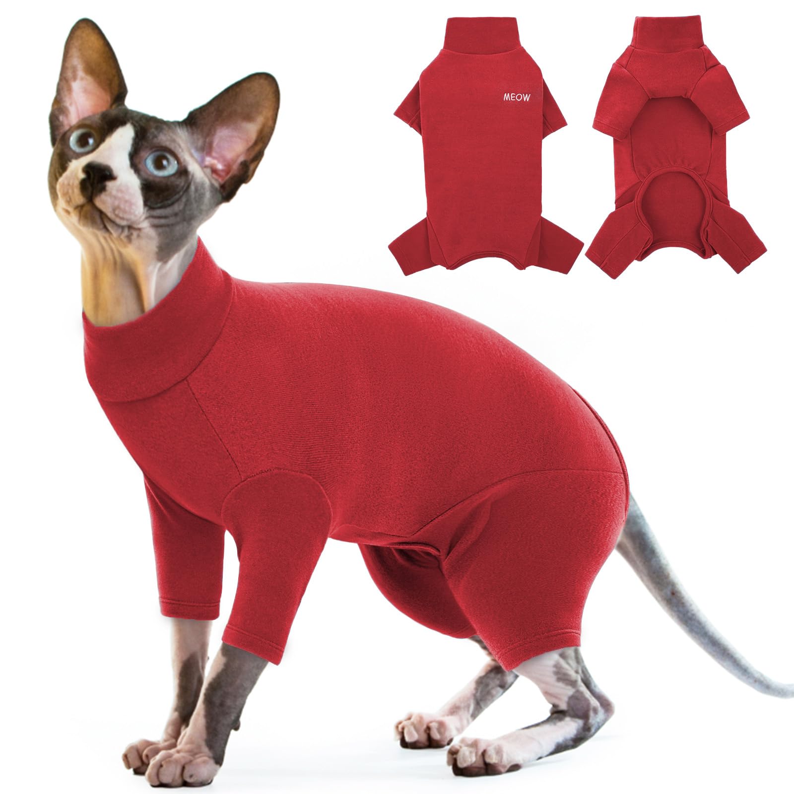 Cat Jumper, Cat Recovery Suit Long Sleeve & Open Belly(Red, M)