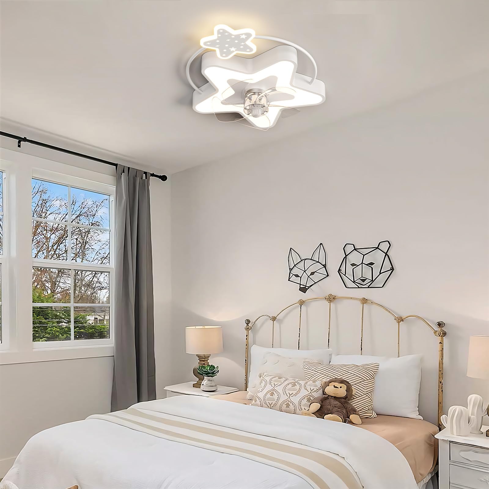 LED Ventilatore Da Soffitto Con Luce Bambini E Telecomando Silenzioso Plafoniera Con Ventilatore Dimmerabile Smart 6 Velocità Lampadario Ventilatore Da Soffitto Moderne Camera Da Letto