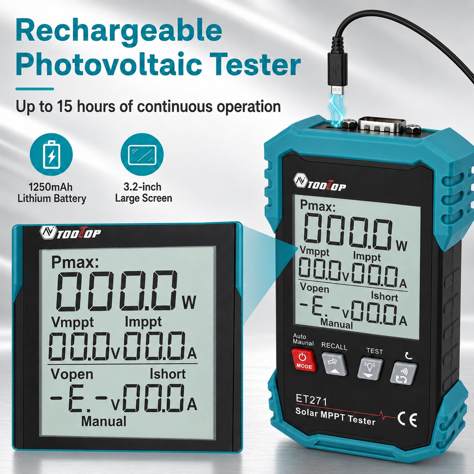 Tester Pannello Solare MPPT 2000W 2026 – Misurazione Auto/Manuale con Display LCD, Analizzatore Fotovoltaico Portatile 150V 40A, Voc Isc Vmp Pmax per Installazione e Manutenzione PV