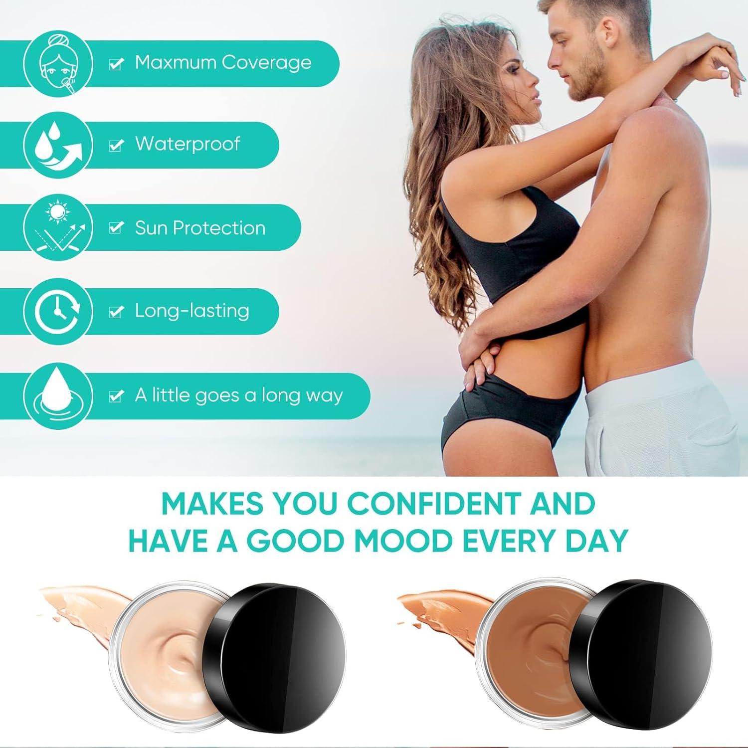 Tattoo Cover Up Makeup, 2 Colors Waterproof & Sweatproof Tattoo Cover Up Makeup, Long Lasting and Invisible Body Makeup Suitable for Vitiligo, Dark Spots, Scars-Natural - Image 2