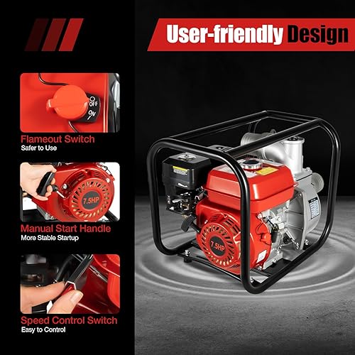 Miniatura 9 de Motor comercial,Bomba de agua a gas,7.5 HP 3KW 3 "EntradaSalida Bomba centrífuga de transferencia de agua semi-basura para inundaciones agrícolas