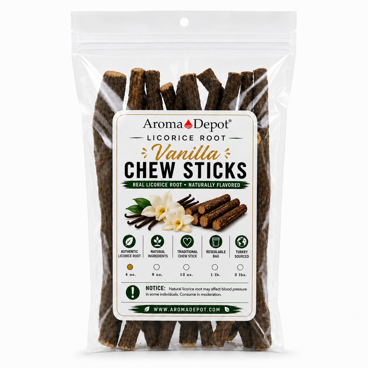 Aroma Depot Licorice Root Chew Sticks, Vanilla, 4 oz. 6.5–7 Inch