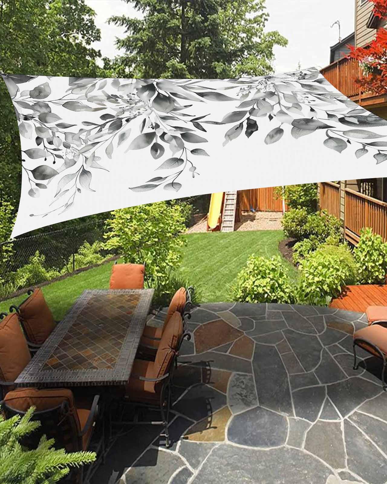 Gray Eucalyptus Sun Sail Shades Rectangle Canopy,Sunlight Block Heavy Duty Curved Backyard Shade Cover,Waterproof Sun Shades for Patios Outdoor,14'x18' Spring Botanical Country Rustic Chic Plant