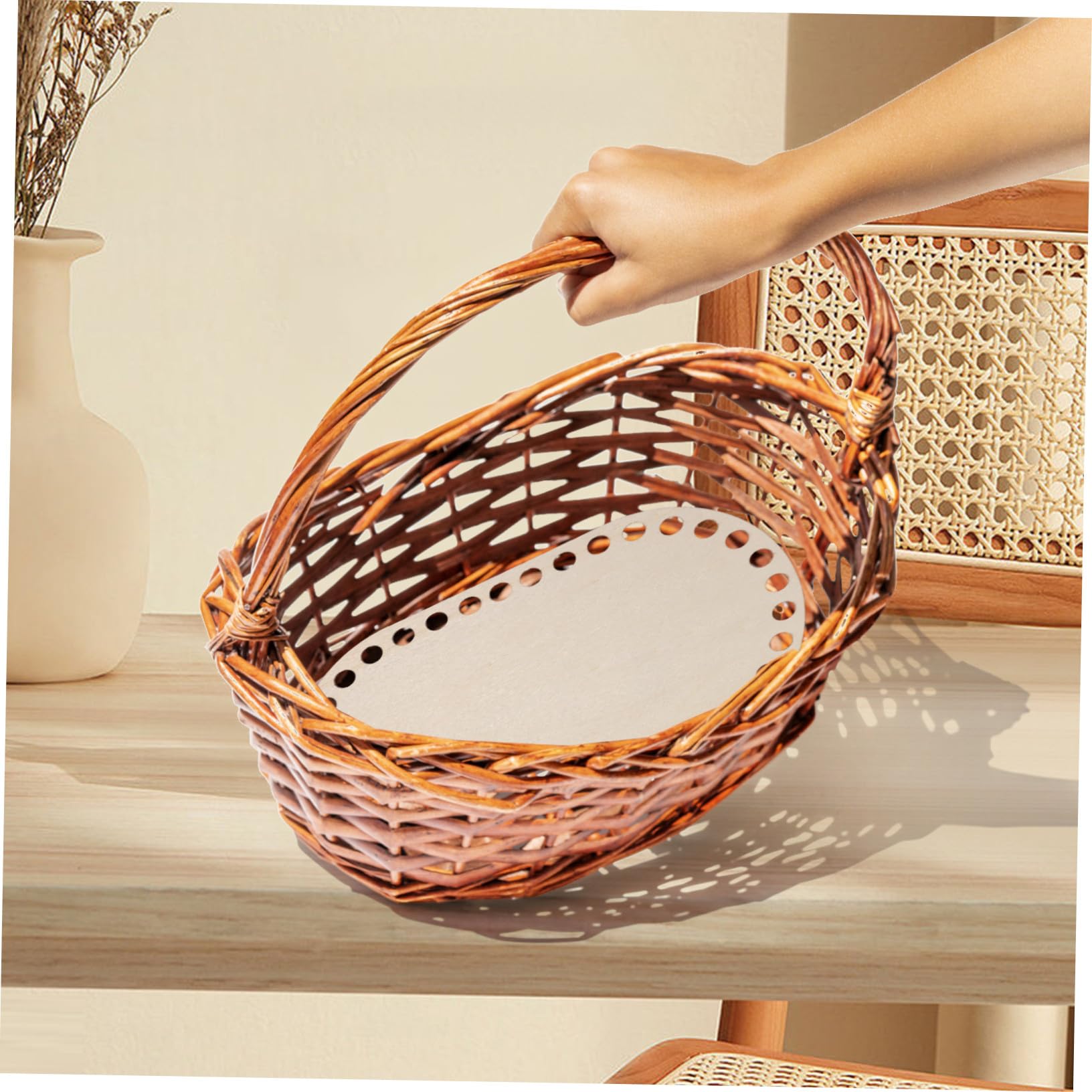 Holzkorbböden Farbecht und Leicht zu Reinigen 4 Stück zum Häkeln Oval und Rund für Häkelkörbe und Stricktaschen