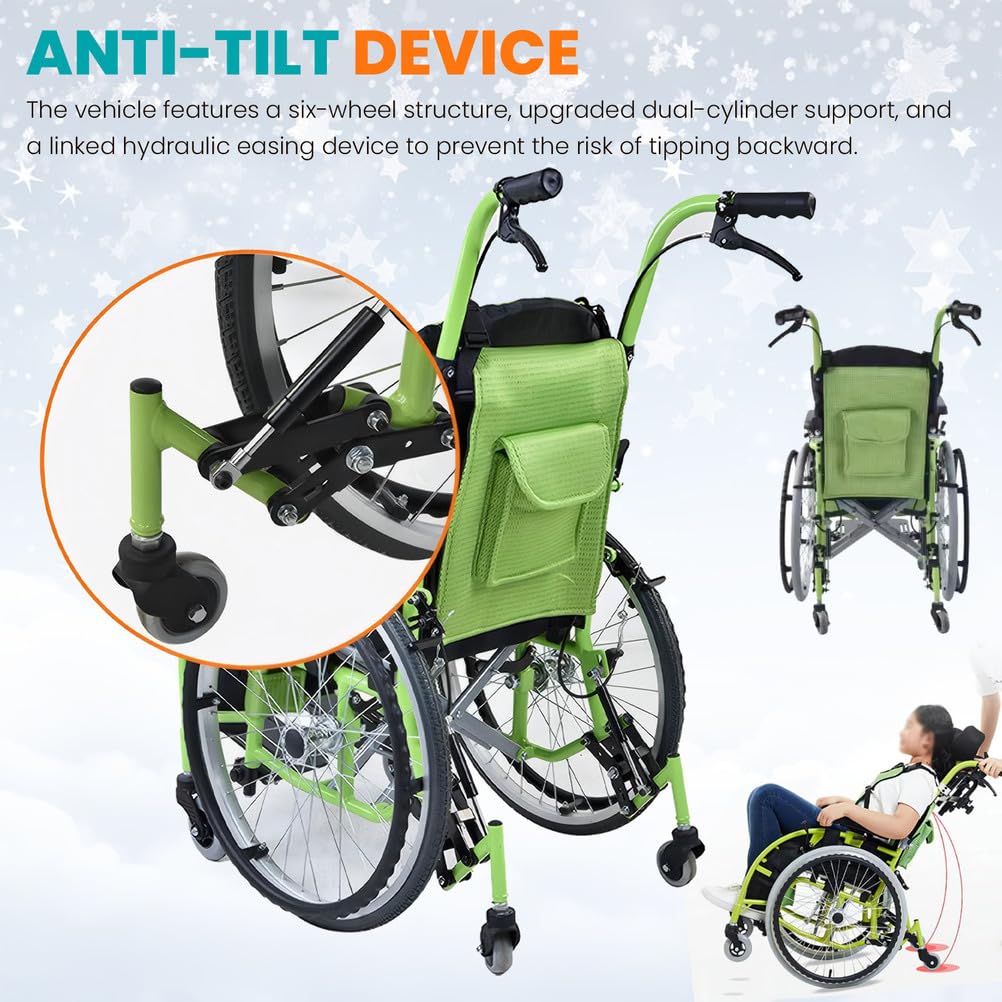 Kinderrollstuhl, 35 cm breit Leichter, faltbarer Aluminiumrollstuhl für Kinder und Jugendliche mit Behinderung, selbstfahrend mit Sicherheitsgurt, Kippschutz für Sport und Reisen