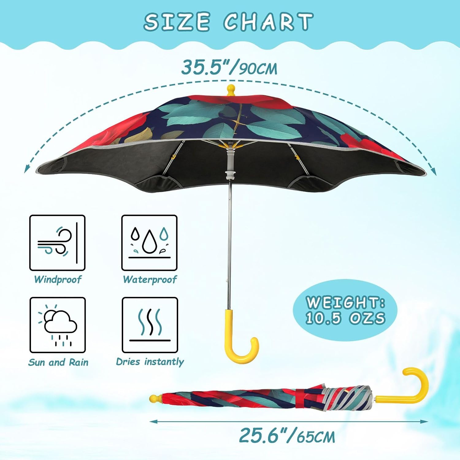 ALAZA Red Rose Flowers Kids Umbrella for Girls Boys Toddler Children Rain & Sun Umbrella