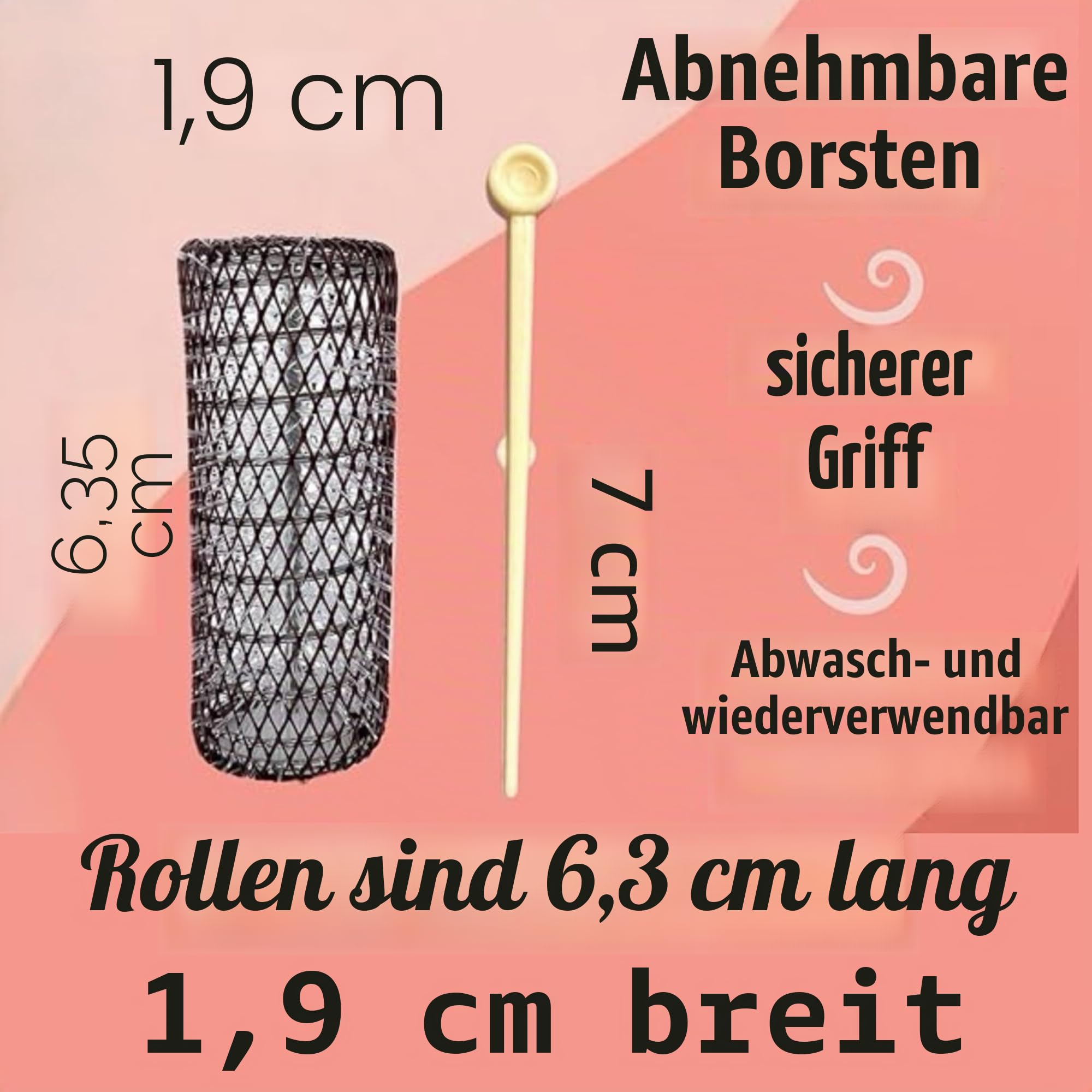 ALAZCO Lockenwickler im Vintage-Stil, mittlere Bürstenrollen und Nadeln, Netz-Lockenwickler mit Borsten, 6,3 x 1,9 cm, mit flexiblen Sicherungsstiften, 14 Stück