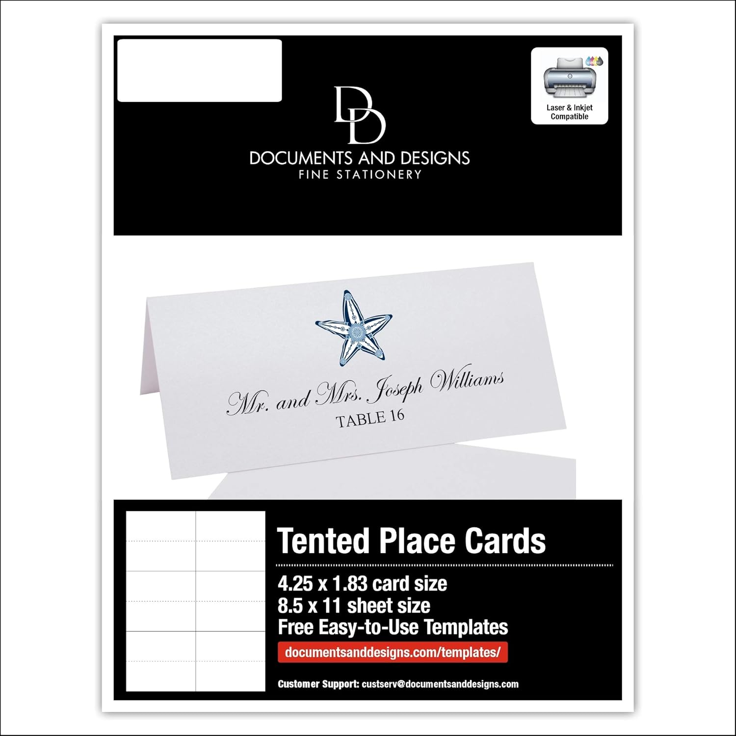 Starfish Printable Place Cards, Set of 150 (25 Sheets), Laser & Inkjet Printers - Wedding, Party, Dinner, and Special Events - Made in the USA