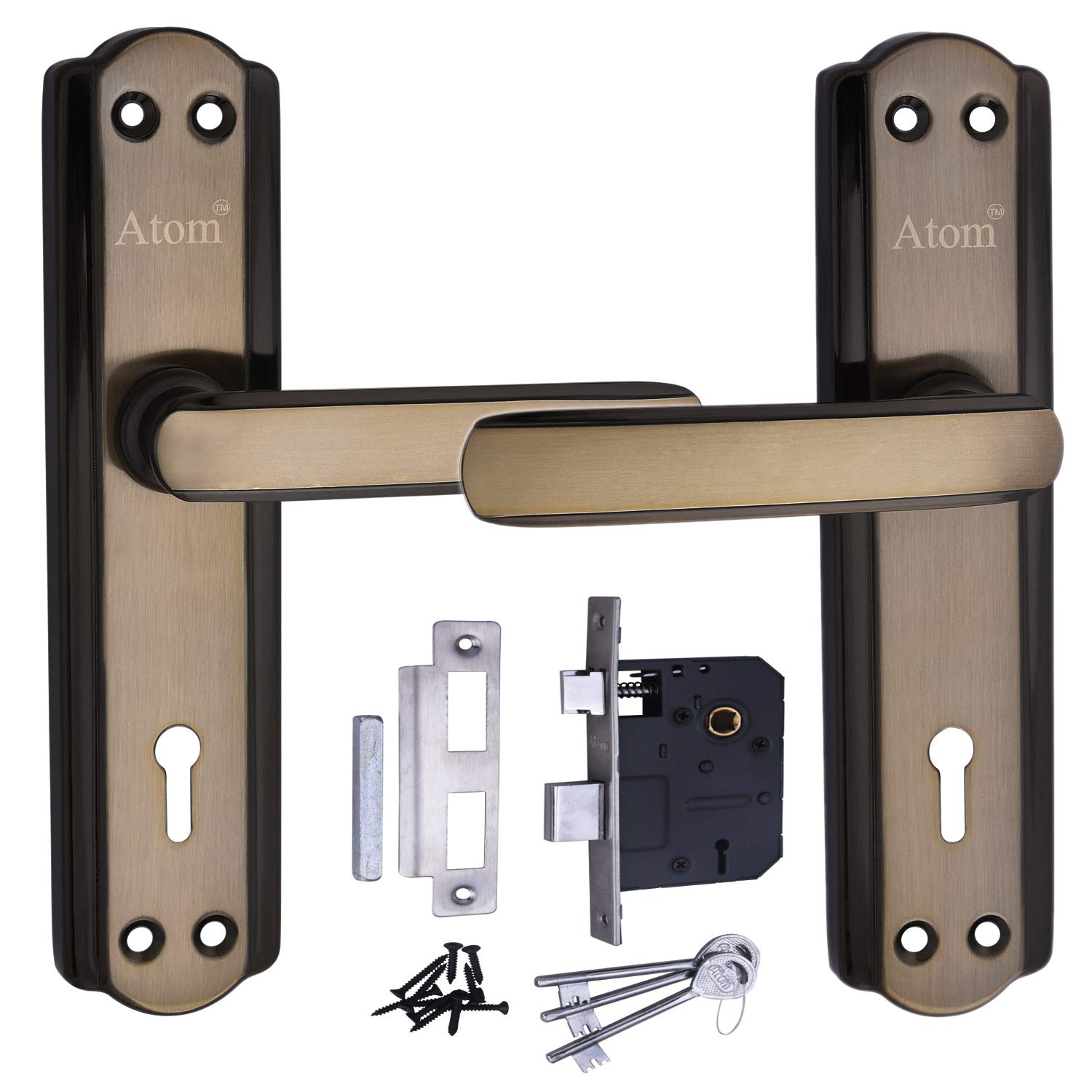 Atom Heavy Duty Mortise Door Lock for Bedroom, Living Room, Main Door, Black Gold Finish | 3 Keys | 6 Lever Double Stage Lockset for House Hotel Office(606KY) (B0837JB9HH) Amazon Price History, Amazon Price Tracker