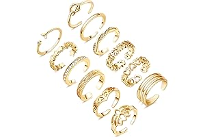 12PCS 14K Gold Plated Toe Rings for Women, Adjustable Band Rings, Open...