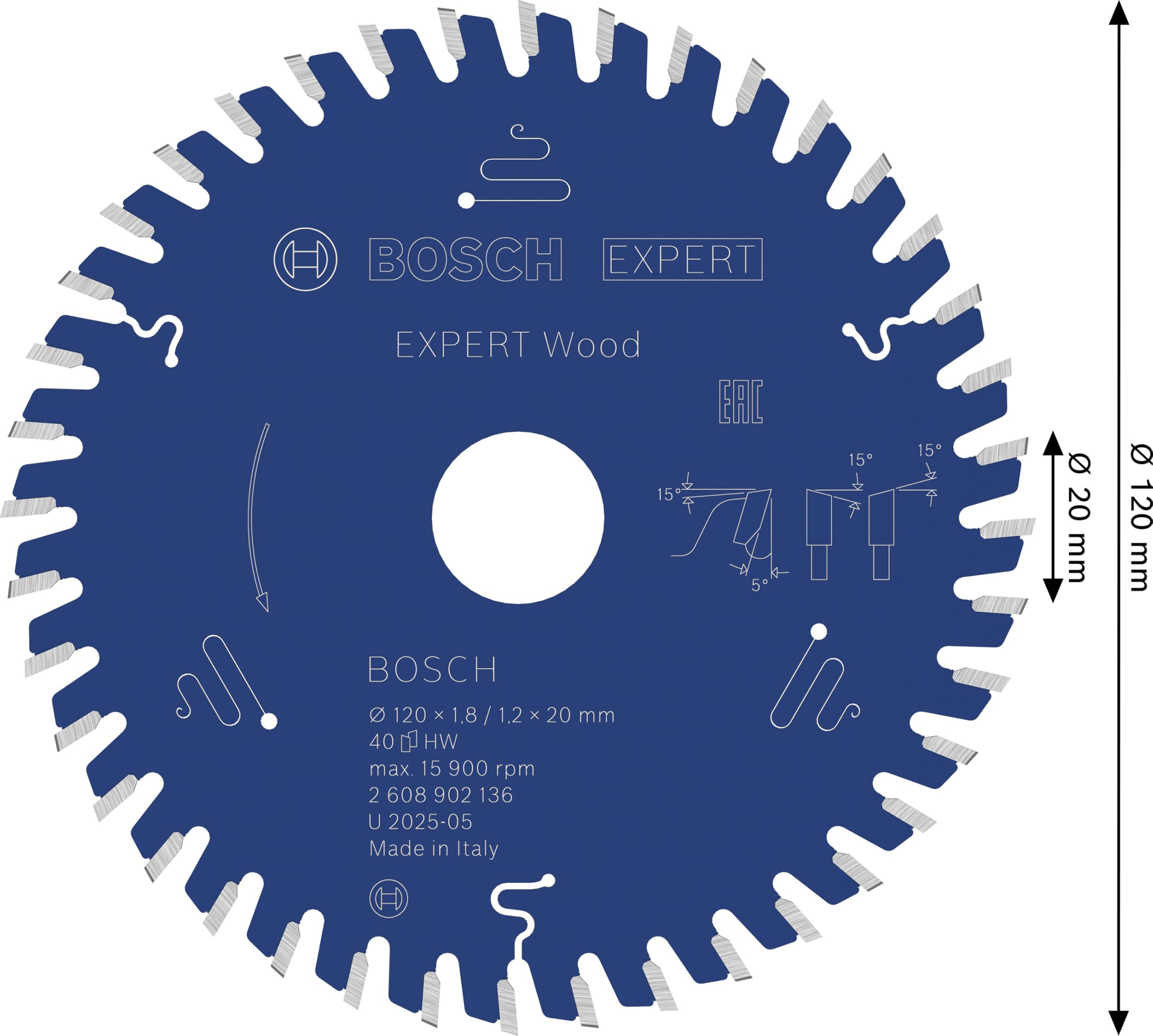 Bosch 1x Lama per sega circolare EXPERT per legno cablata (per Legno tenero, Legno duro, Ø mm, Professional Accessorio Seghe circolari a filo portatili)