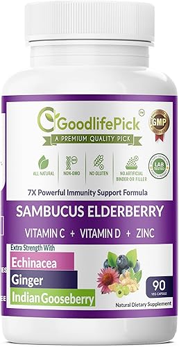 Miniatura 9 de Baya de saúco 7 en 1 con zinc, vitamina C, vitamina D, equinácea, jengibre y grosella espinosa india (Amla). Cápsulas de saúco prémium de 90