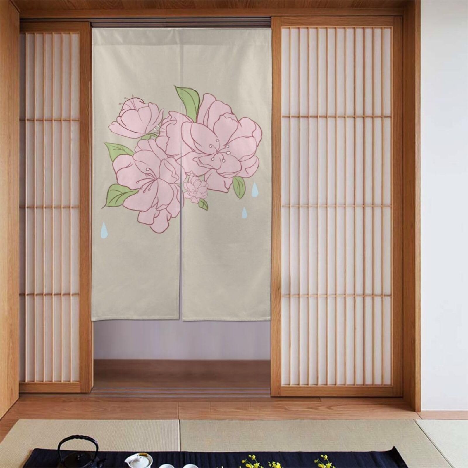 Rideau occultant à motif fleurs de pêcher BROLEO 142x86 cm pour porte