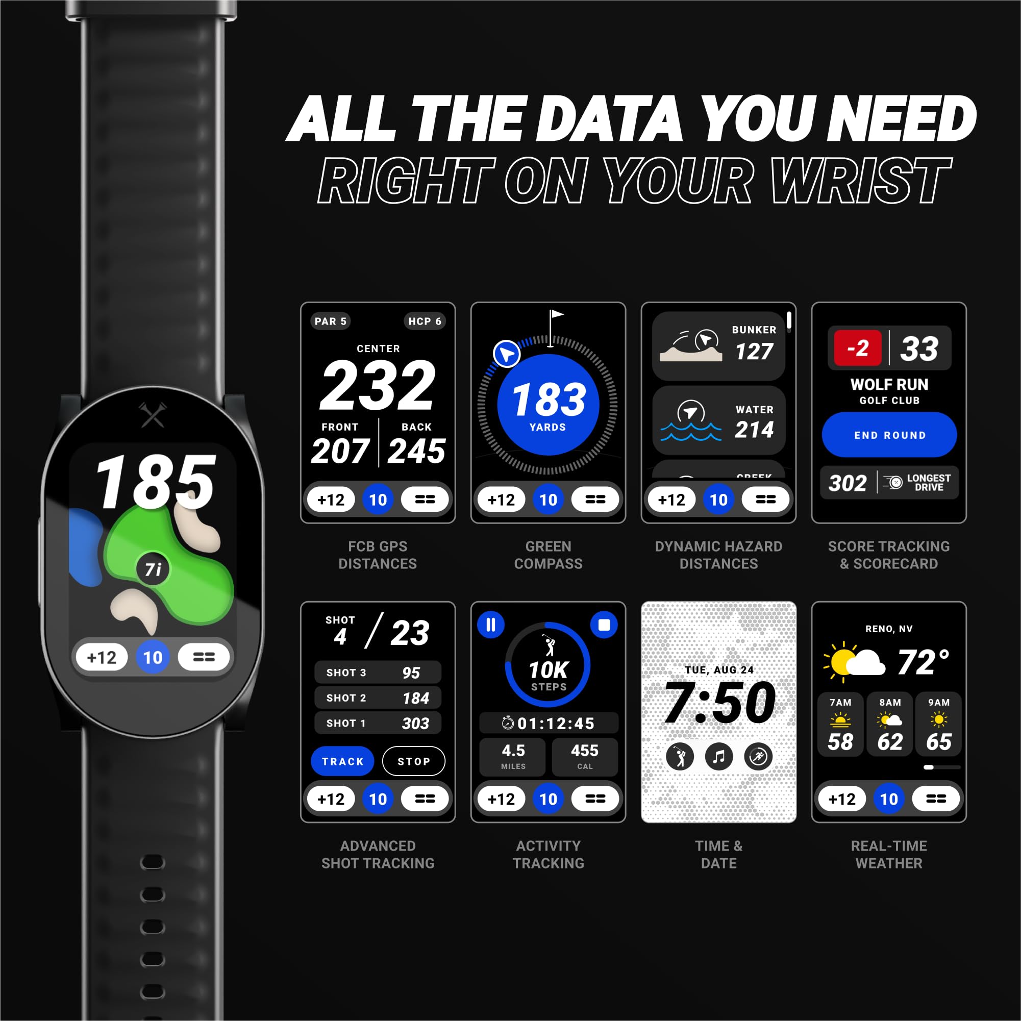 Blue Tees Golf Playmaker+ GPS Golf Watch with AMOLED Touch Screen Display, 42,000+ Preloaded Courses, Advanced Shot Tracking & Dynamic GPS Distances, Real Time Weather & Course View, IP67 Waterproof