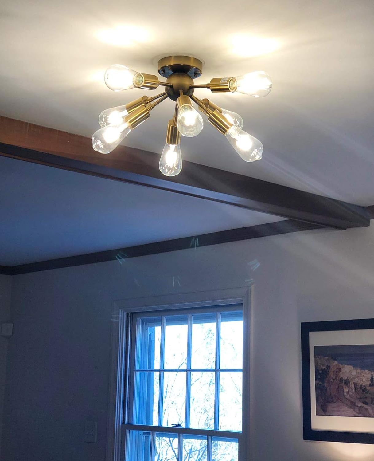 Greatest Product CLAXY Ecopower Antique Brass Sputnik Chandelier with 8 Socket Flush Mount Ceiling Light