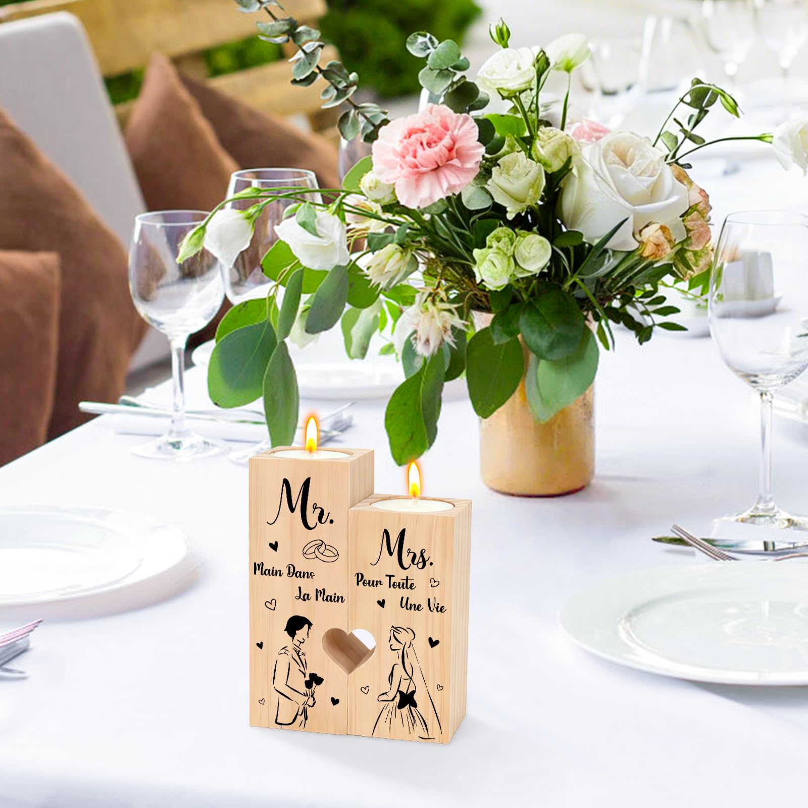 Cadeau Mariage, Cadeau de Mariage Personnalisé - Mr Mrs Candélabre en Bois, Cadeau Couple, Cadeaux pour Mariée Et Le Marié, Idée Cadeau Anniversaire Mariage, Fiançailles