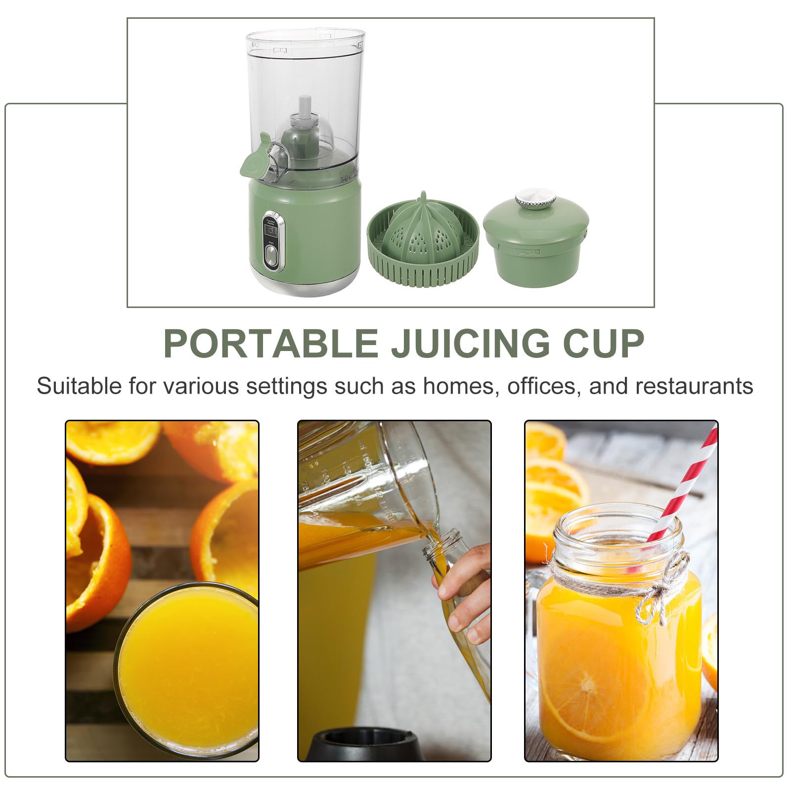 GALPADA Extractor de Jugos Portátil, Exprimidor de Cítricos Portátil, 600ml, Separación de Jugo y Pulpa, Plástico, Verde, para Frutas Cítricas y Otras Frutas, Uso en Oficina y Hogar