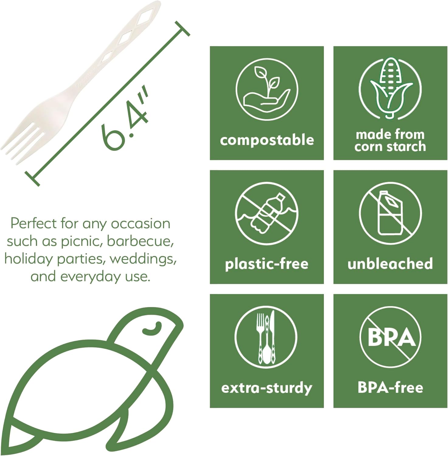 100% Compostable Non Plastic Forks [300 Pack] CPLA Disposable Forks. Non Plastic Silverware Set. Eco-Friendly Cutlery, Off White Flatware, Extra Sturdy Utensils, by Earth's Natural Alternative