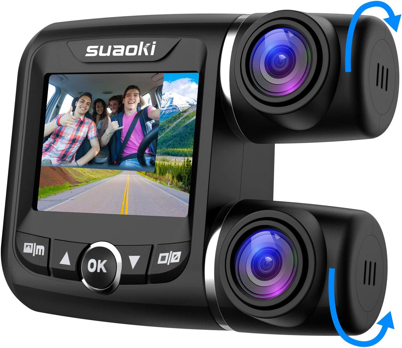 SUAOKI Dual Dash Cam with Front and Rear Full HD 1920x1080p 2.0 Inch Display and 170° Wide Angle with G-Sensor Night Vision Loop Recording, WDR 128GB for Uber Lyft Cars Taxi Trucks