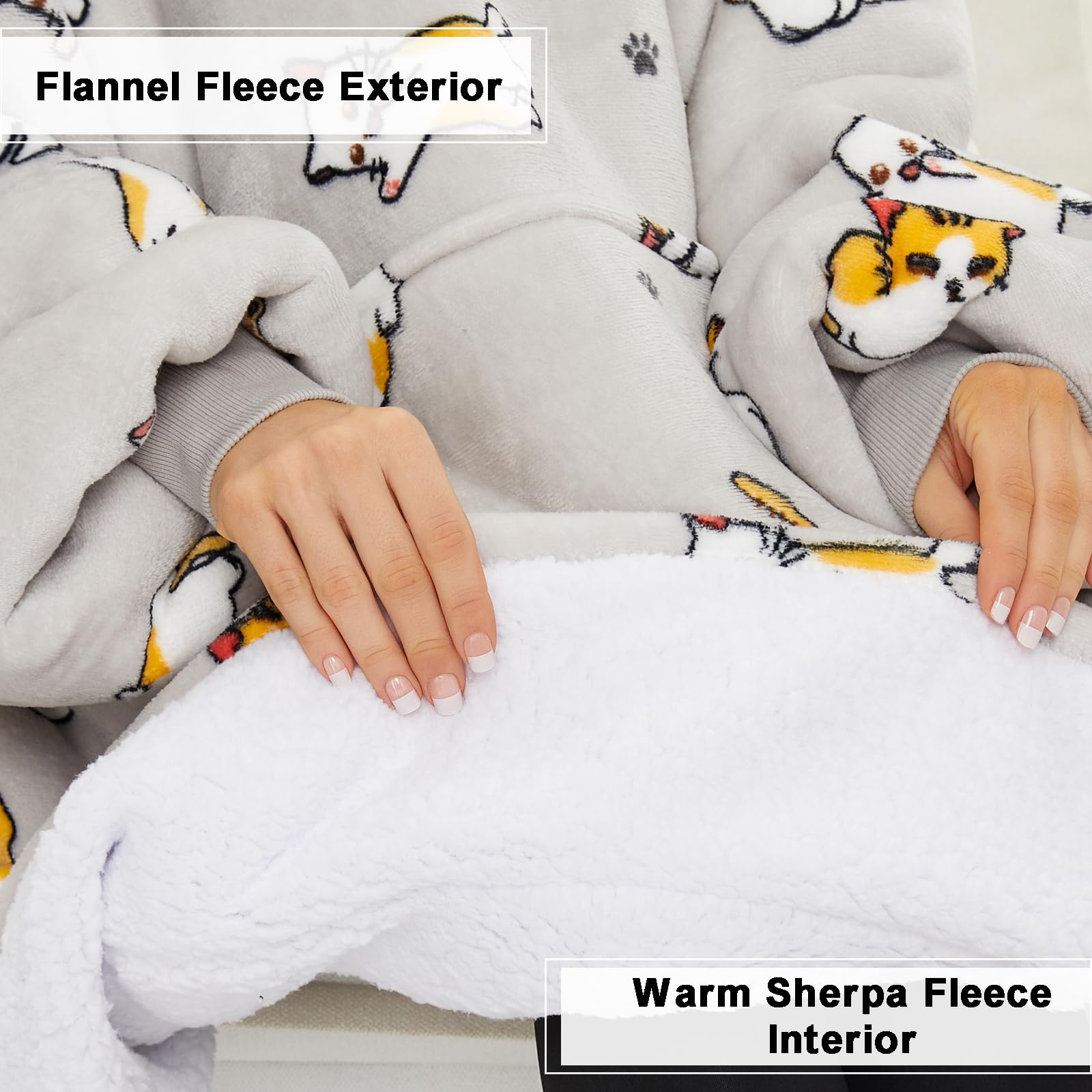 THREE POODLE Felpa Coperta Oversize con Cappuccio, Felpa Gigante Coperta Indossabile con Maniche, Coperta con Cappuccio Ultra Morbida e Calda, Cozy Hoodie Felpa Pile per Donna,Uomini e Bambini, Regalo