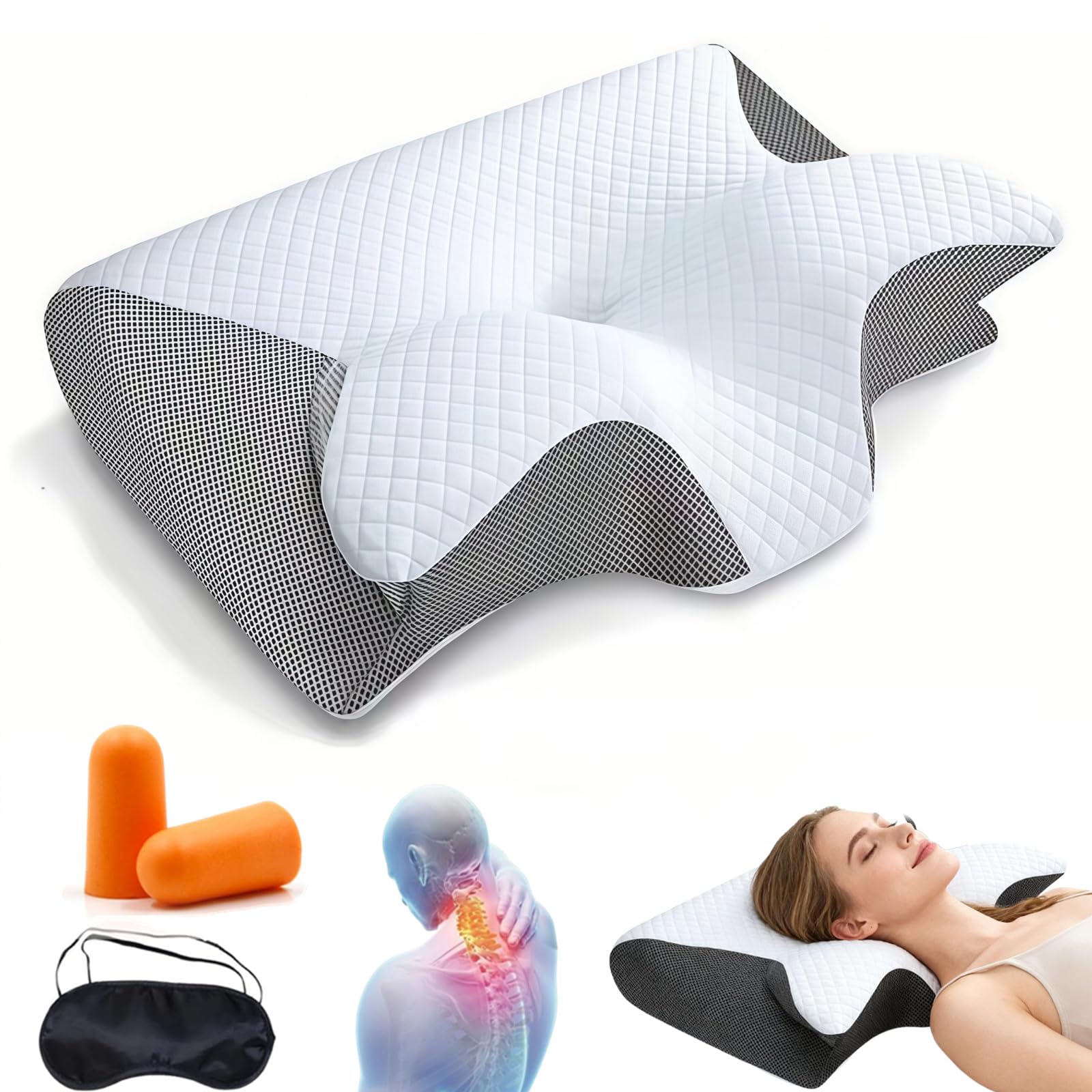 Générique Oreiller Apnée du Sommeil, Oreiller Anti Ronflement et Apnée Positionnelle, Coussin Ergonomique Cervical Mémoire de Forme pour Dormeurs de Côté, de Dos et sur Le Ventre (Gris)