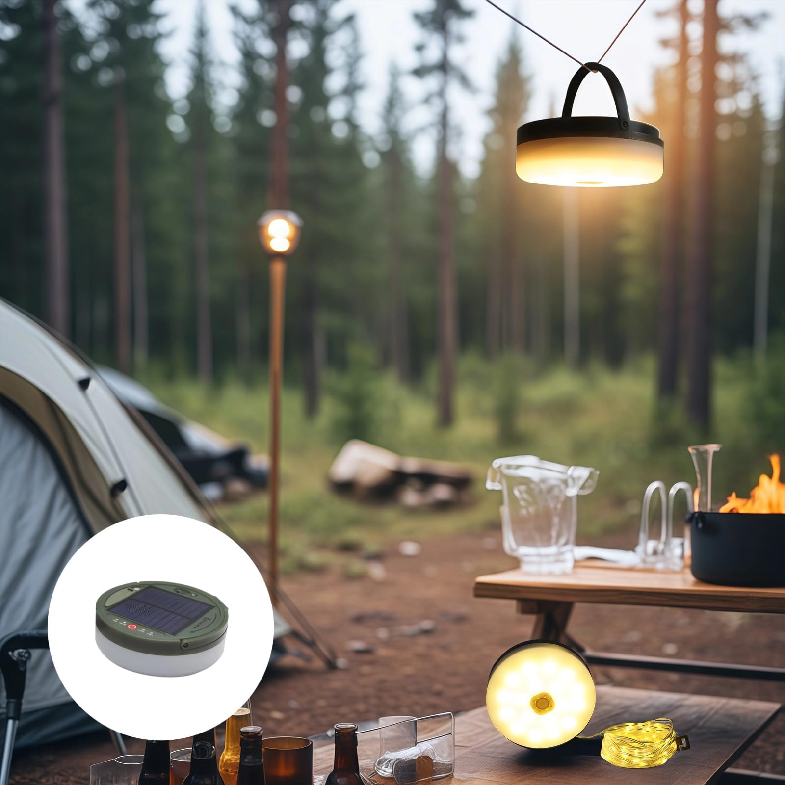 Outdoor Solar Camping Lichter, USB & Ferngesteuerte Lichterkette, 10 m, 100 LEDs, warmweiße Zeltbeleuchtung, PVC, wasserdichtes Design