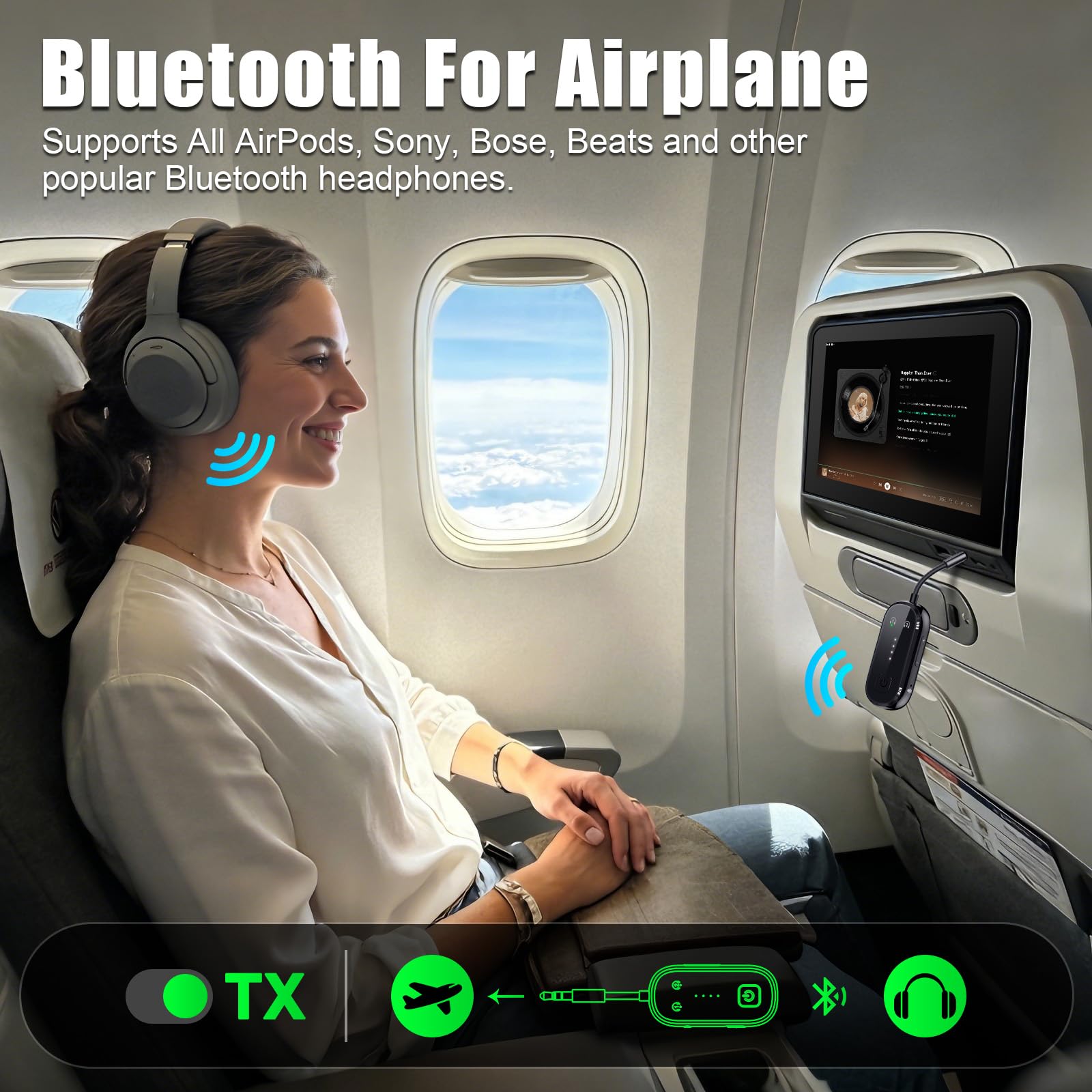 Receptor transmisor Bluetooth 6.0 mejorado 2026 | Adaptador Bluetooth para TV, avión, gimnasio a auriculares inalámbricos, todos los Airpods, doble enlace AptX adaptativo/LL/HD Audio, adaptador