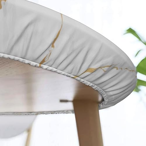 Miniatura 6 de Fiokroo Mantel de textura de mármol con borde elástico, mantel redondo, lavable, reutilizable, para cocina, comedor, fiesta, picnic, mediano