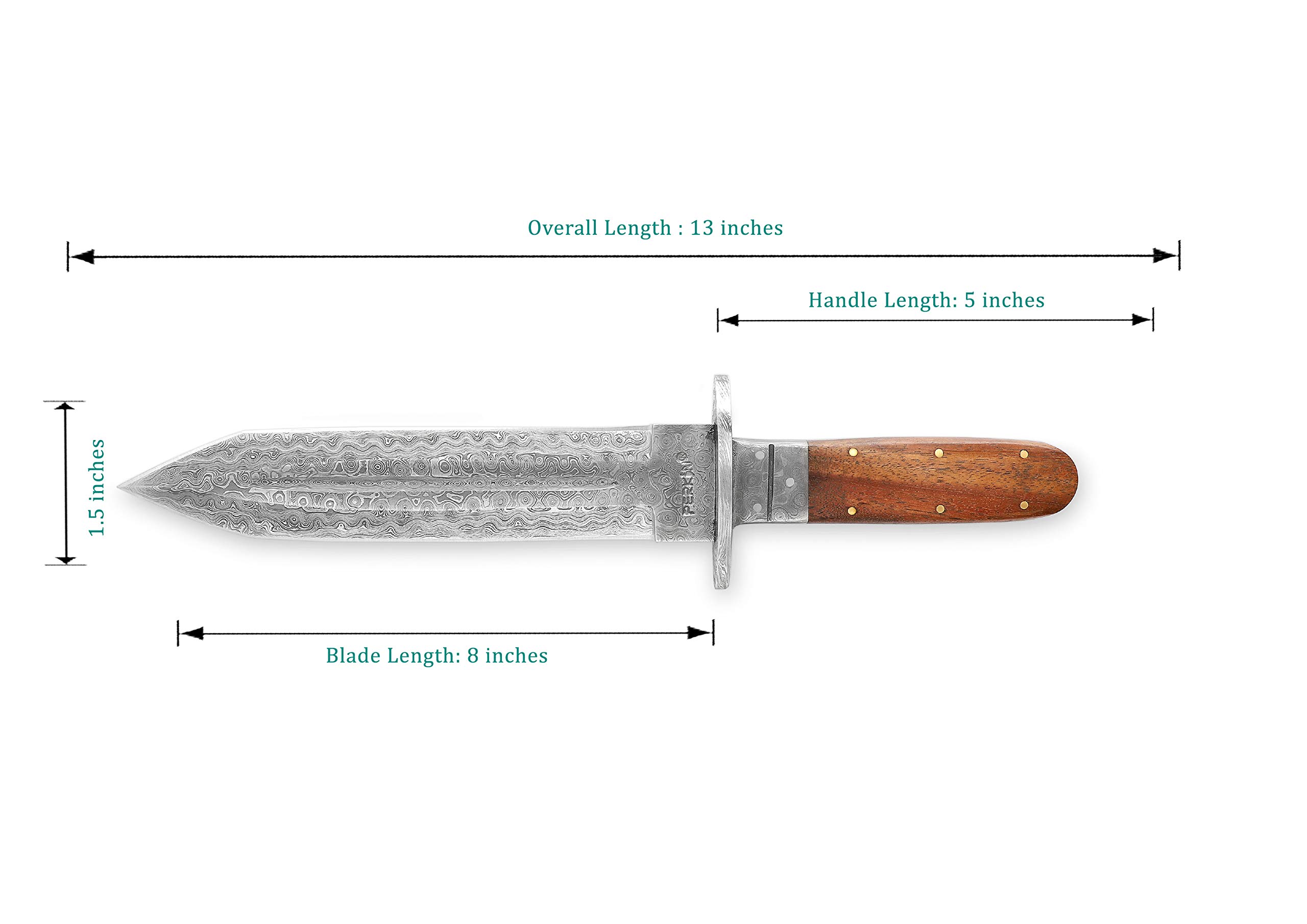 Perkin Jagdmesser mit Damaststahl Klinge, Full Tang, Feststehend, mit Scheide