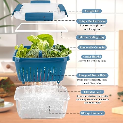 Miniatura 4 de Contenedor de almacenamiento de frutas Berry Keeper de 50 onzas para refrigerador, recipientes de alimentos frescos con coladores de drenaje