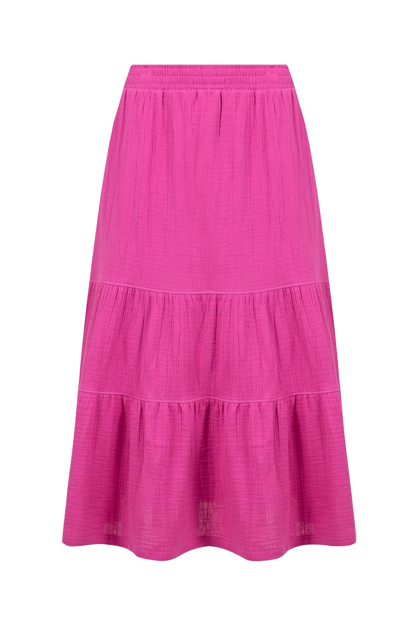 Weird Fish Women's Bright Pink Lathika Double Cloth Tiered Midi Skirt In | Size: 14