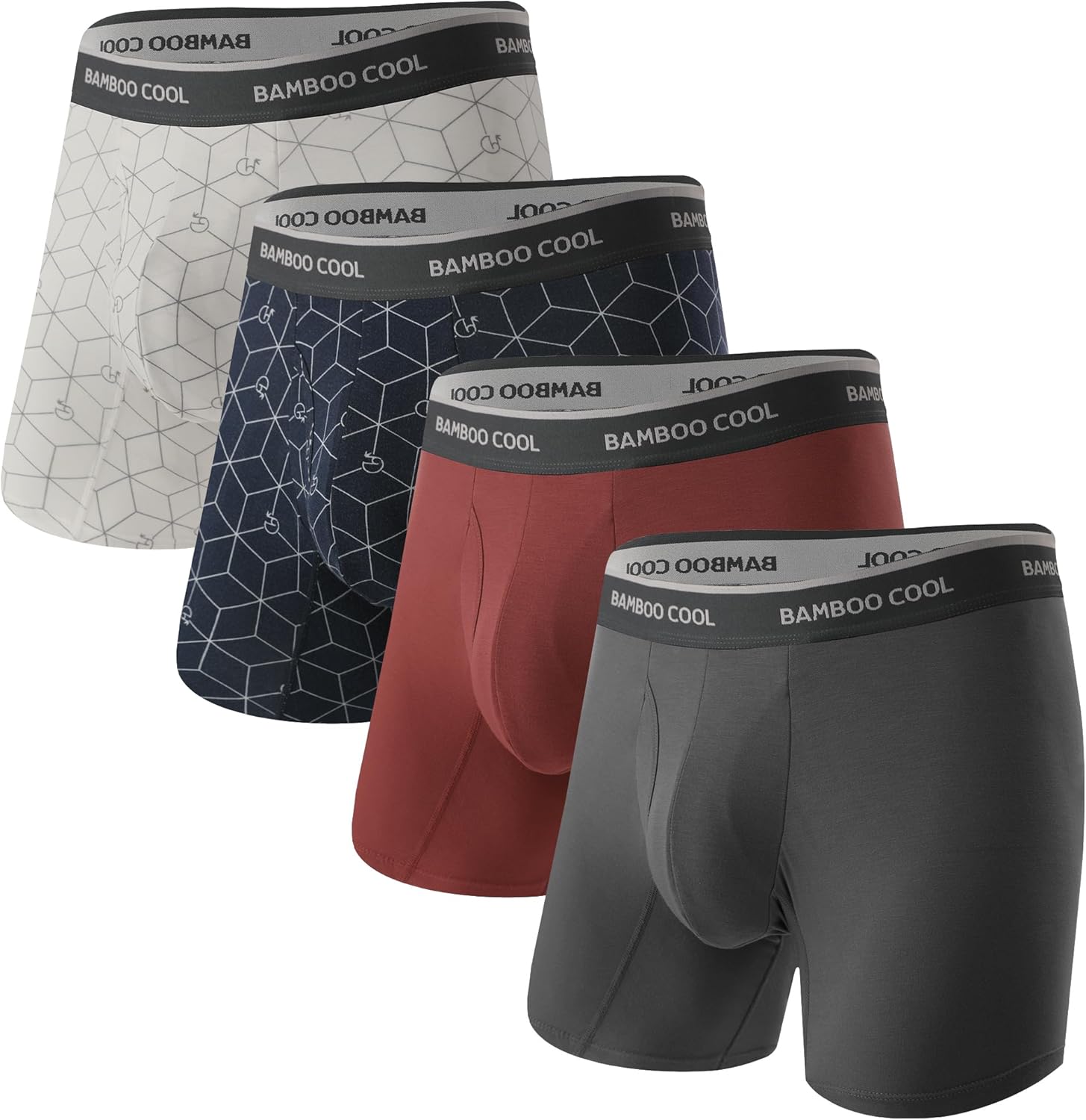 BAMBOO COOL Men's Ultra ComfortSoft Underwear, Moisture Wicking & Breathable No Ride Up Boxer Briefs with Fly, Multipack