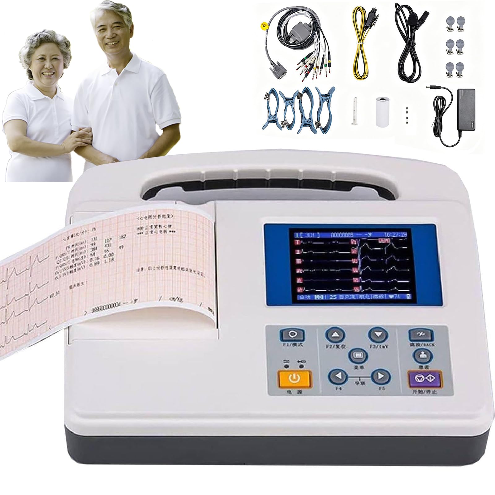 Monitor ECG Portatile, Elettrocardiografo Digitale A 12 Derivazioni E 3 Canali, con Schermo LCD A Colori E Funzione di Stampa del Referto, per Uso Domestico.
