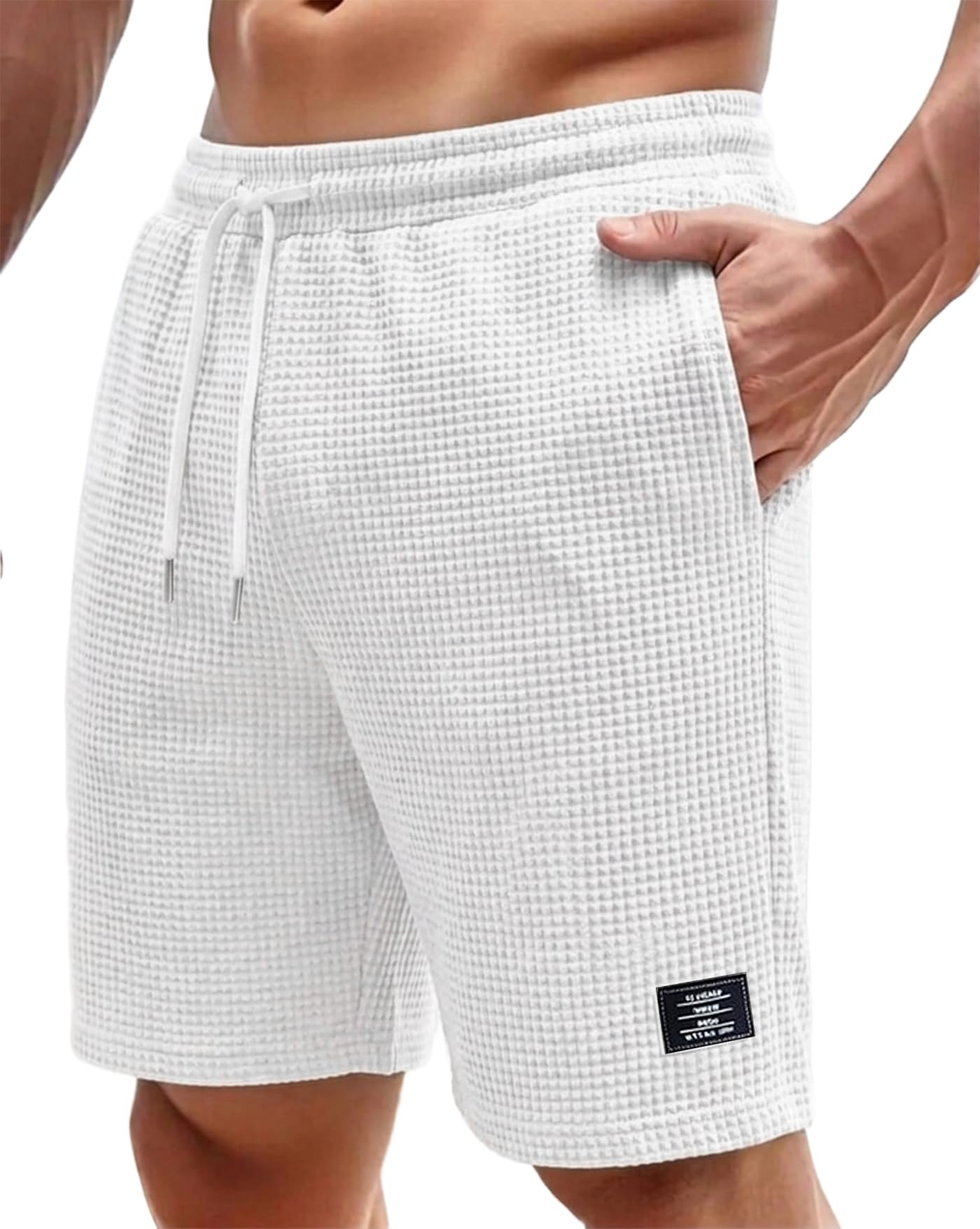 enitor Men Solid Drawstring Waist Casual Knee Length Boxers,Solid Men Beige Basic Short's-picture-35