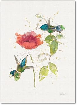 Trademark Fine Art Canvas Art Teal Hummingbirds II Flower, 14 x 19