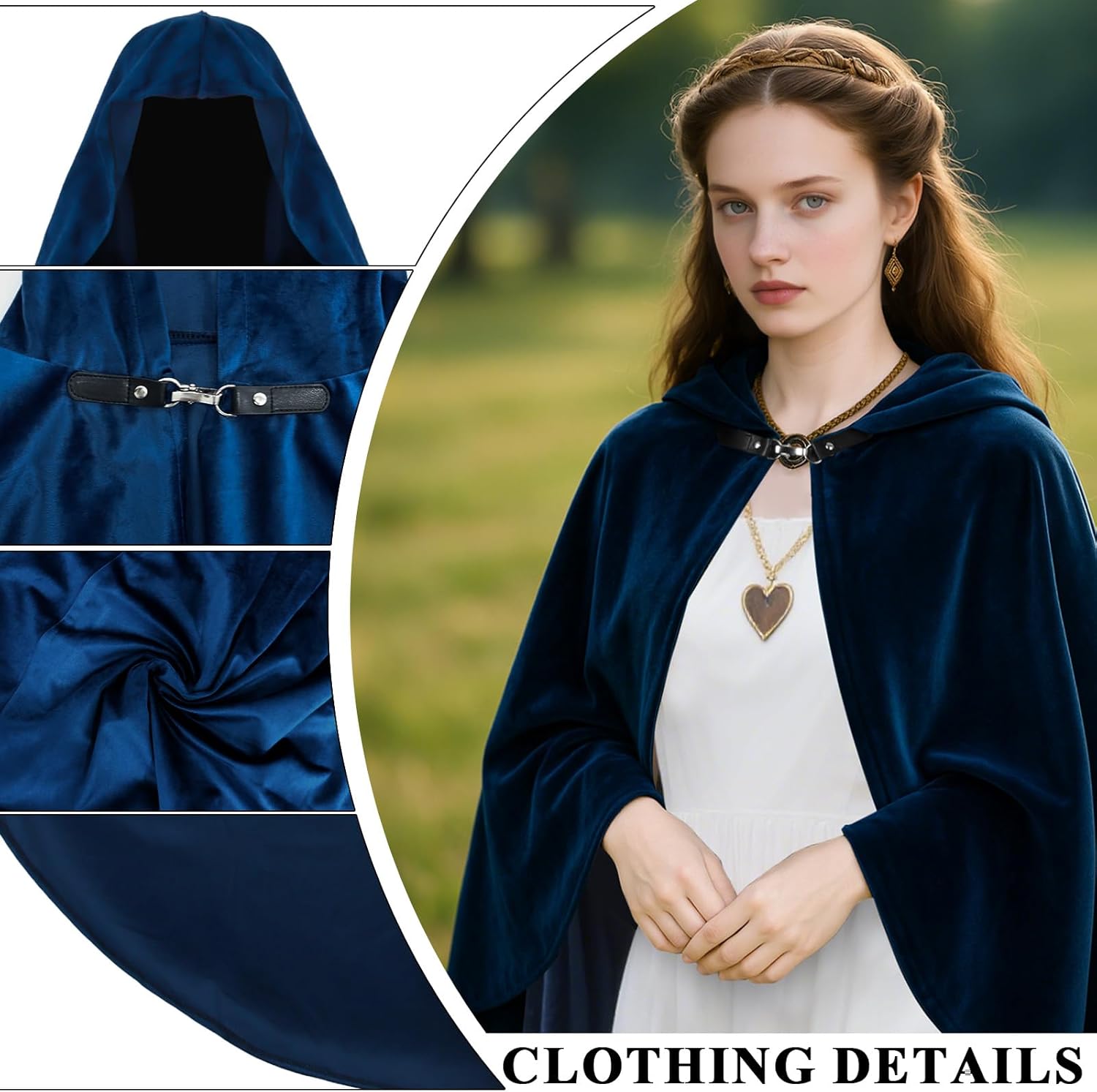 Medieval Hooded Cloak for Women - Renaissance Costume Cape, Halloween Cosplay Wizard Witch Hooded Cloak - Image 6