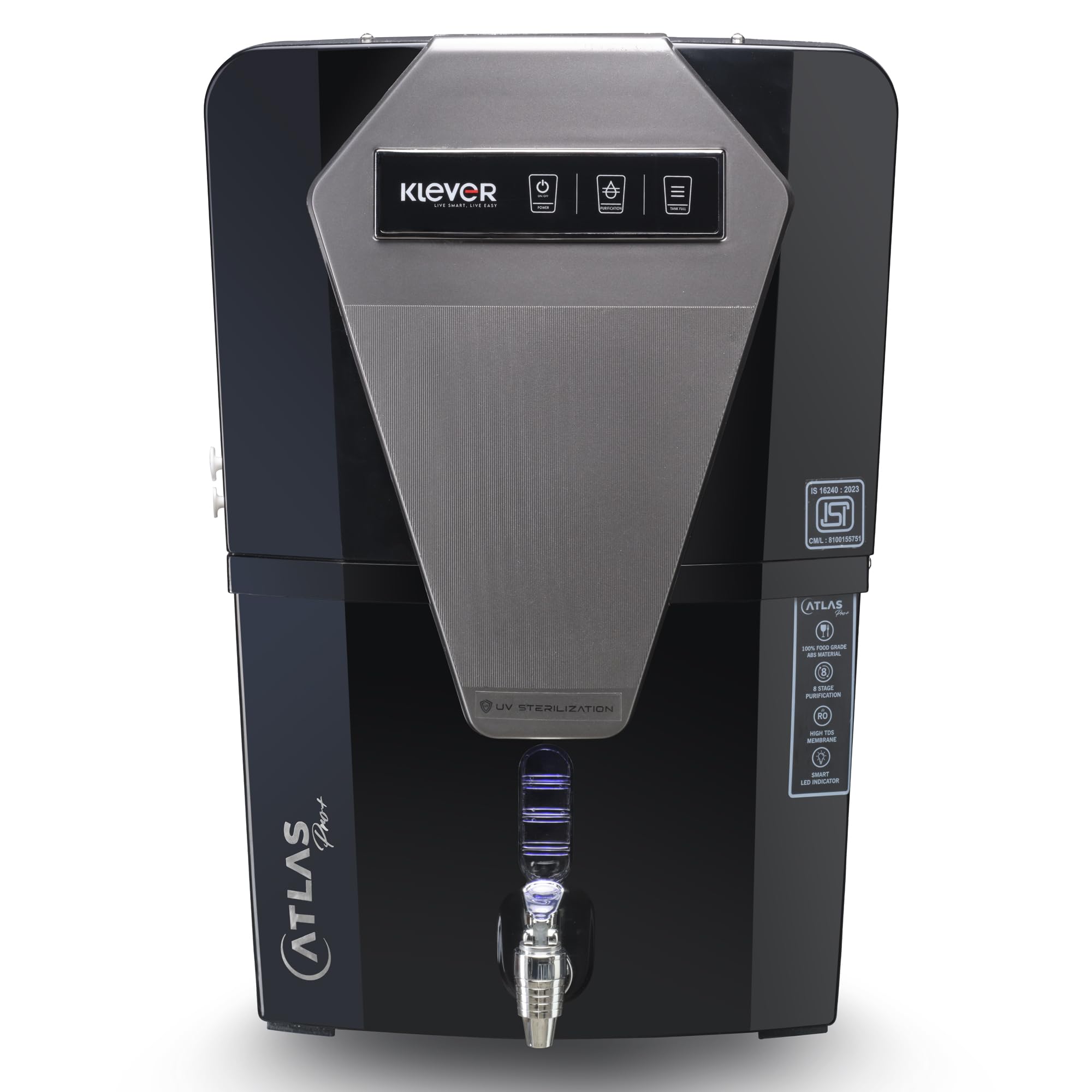 Klever Atlas Pro+ 8stage Water Purifer | RO+In-Tank UV+Copper+Zinc+UF+TDS | Suitable for Tanker, Borewell & Municipal Water