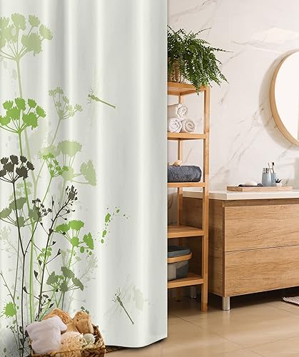 Miniatura 107 de Ambesonne Cortina de ducha hawaiana, diseño de hibisco hawaiano tropical, silueta de niña, tabla de surf, impresión de arte retro, juego de Fucsia