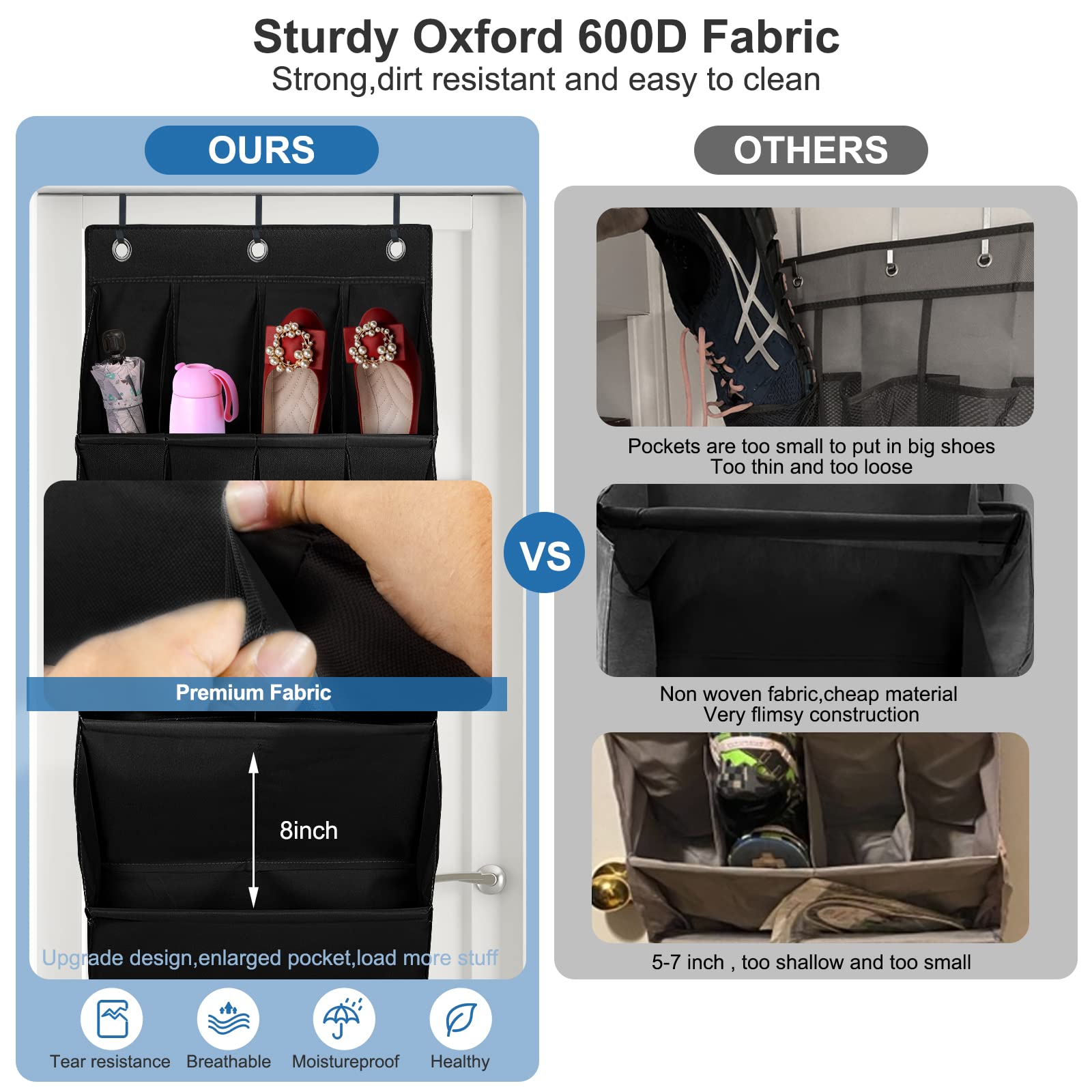 Yteseery 2 Pack Door Shoe Rack with Large Deep Pockets, Hanging Shoe Organizer for Narrow Door, Over The Door Shoe Organizer for Dorm, Shoe Rack for Door, Hanging Shoe Rack for Closet Door RV, Black